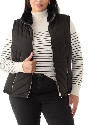 Carmen Marc Valvo Women's Plus Size Faux Fur Trim Vest, Black, 3X