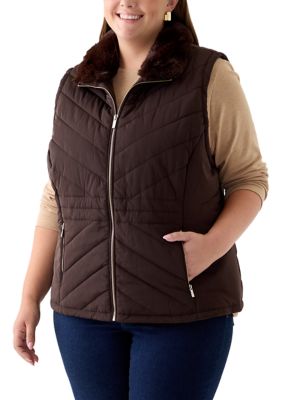 Carmen Marc Valvo Women's Plus Size Faux Fur Trim Vest, 3X