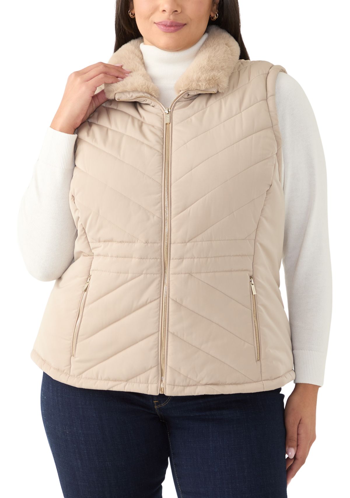 Plus Size Faux Fur Trim Vest