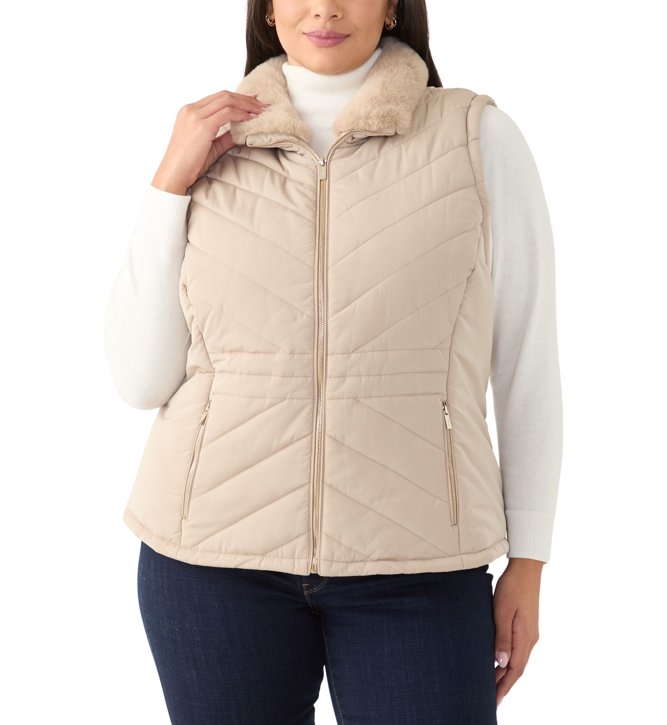 Plus Size Faux Fur Trim Vest