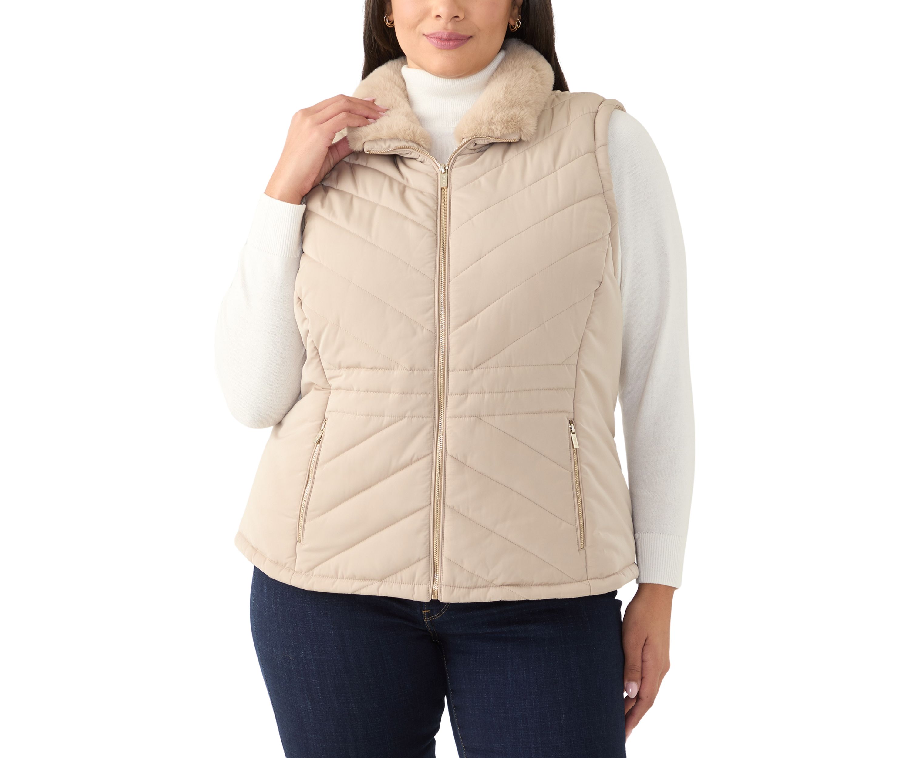 Plus Size Faux Fur Trim Vest