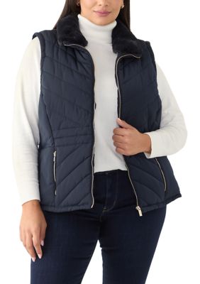 Carmen Marc Valvo Women's Plus Size Faux Fur Trim Vest, 1X