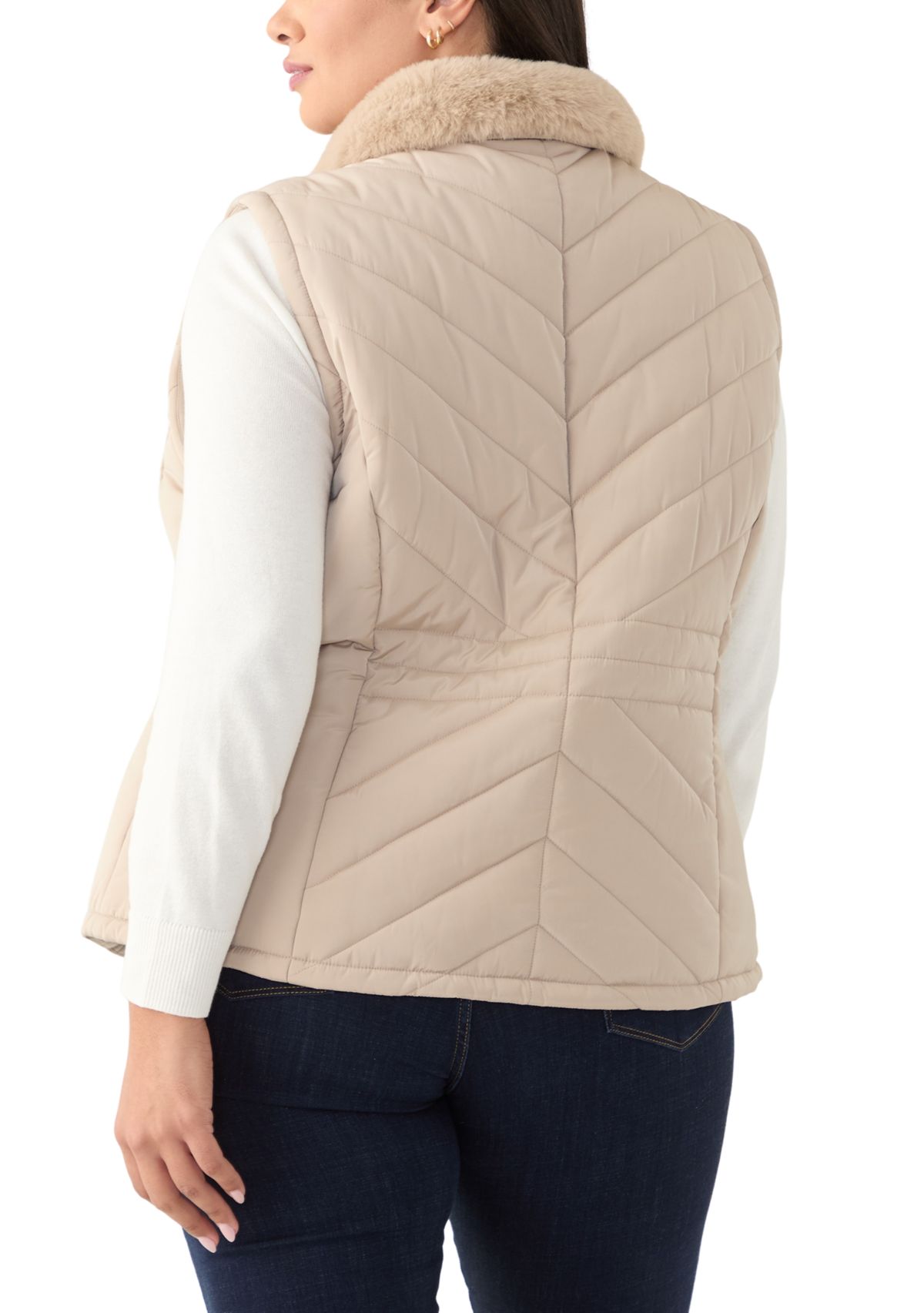 Plus Size Faux Fur Trim Vest