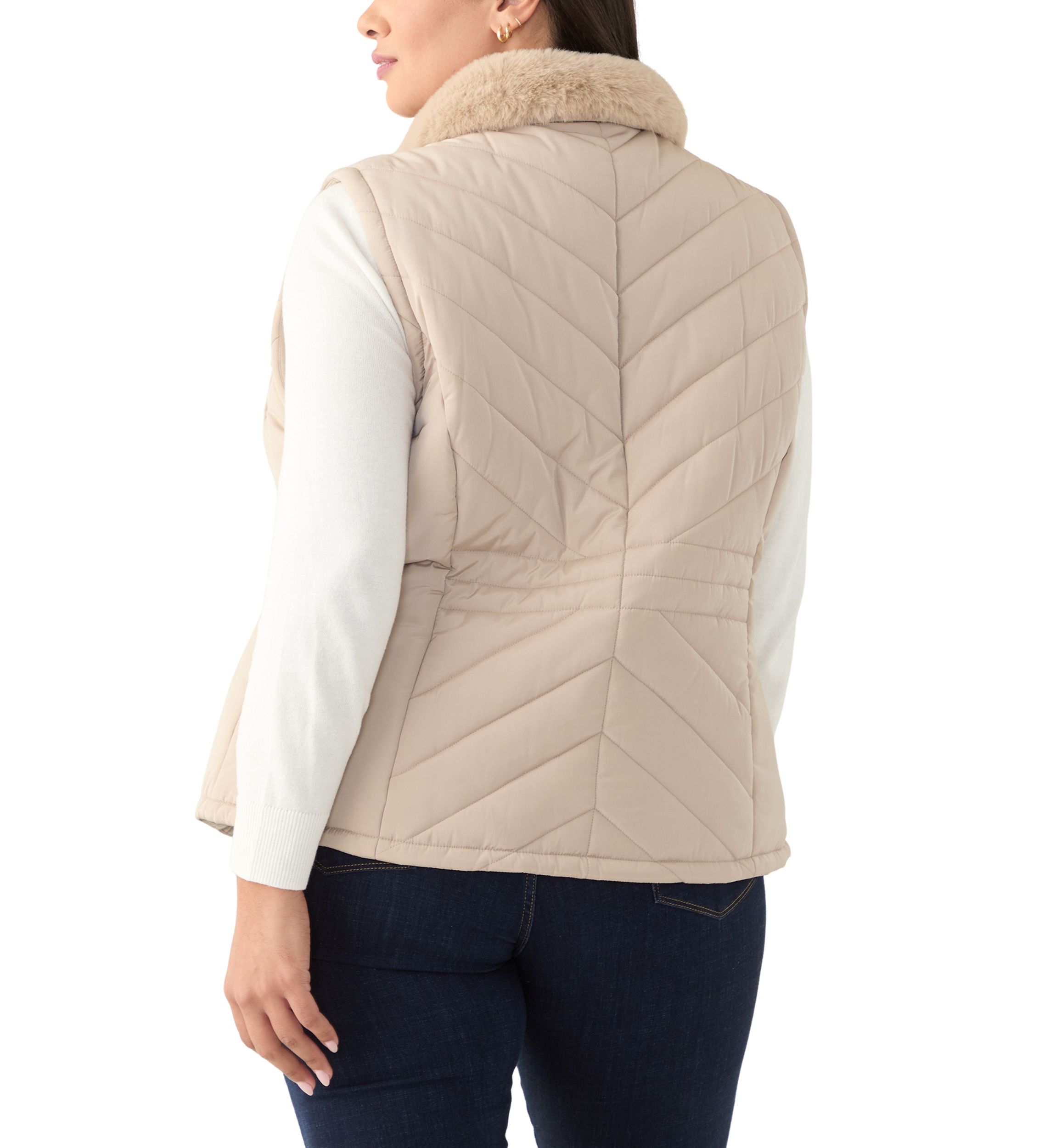 Plus Size Faux Fur Trim Vest
