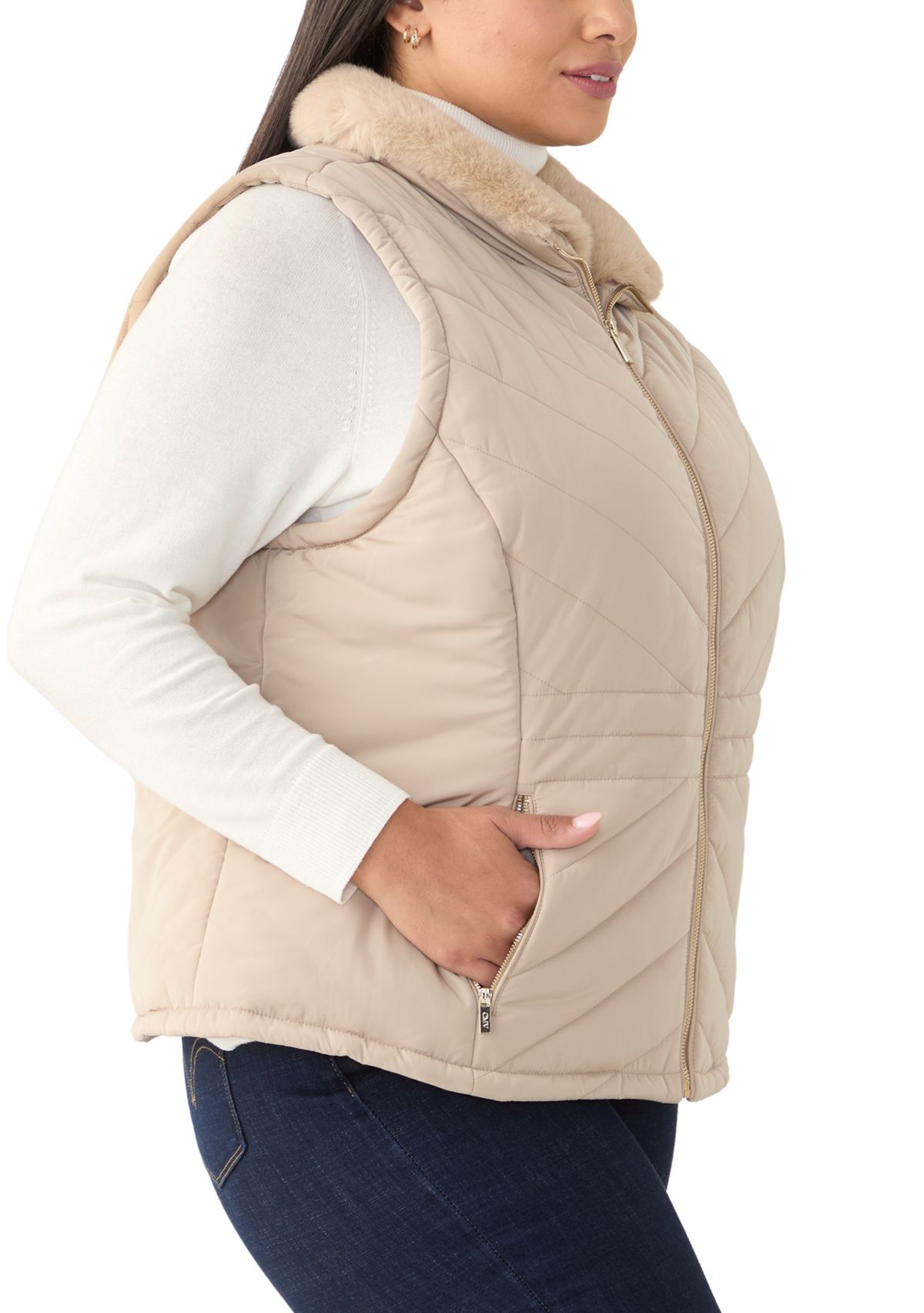 Plus Size Faux Fur Trim Vest