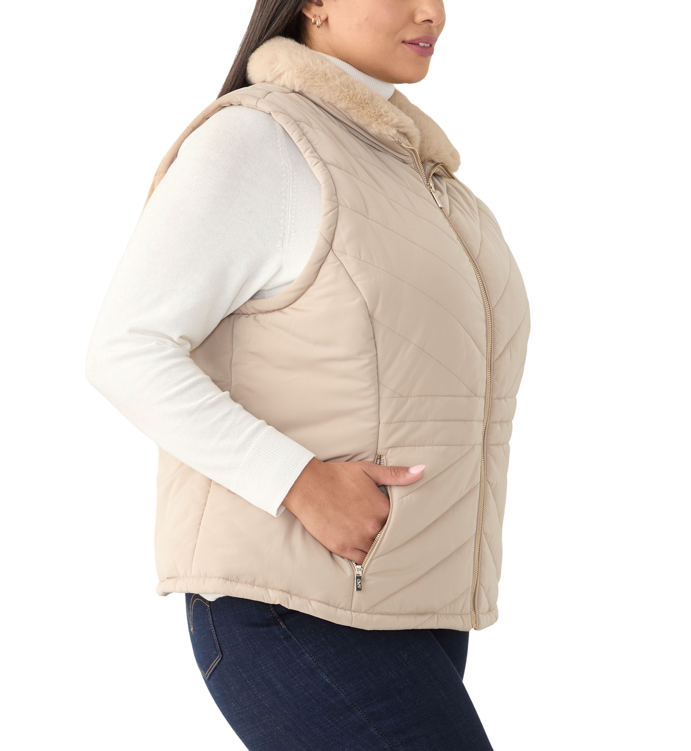 Plus Size Faux Fur Trim Vest