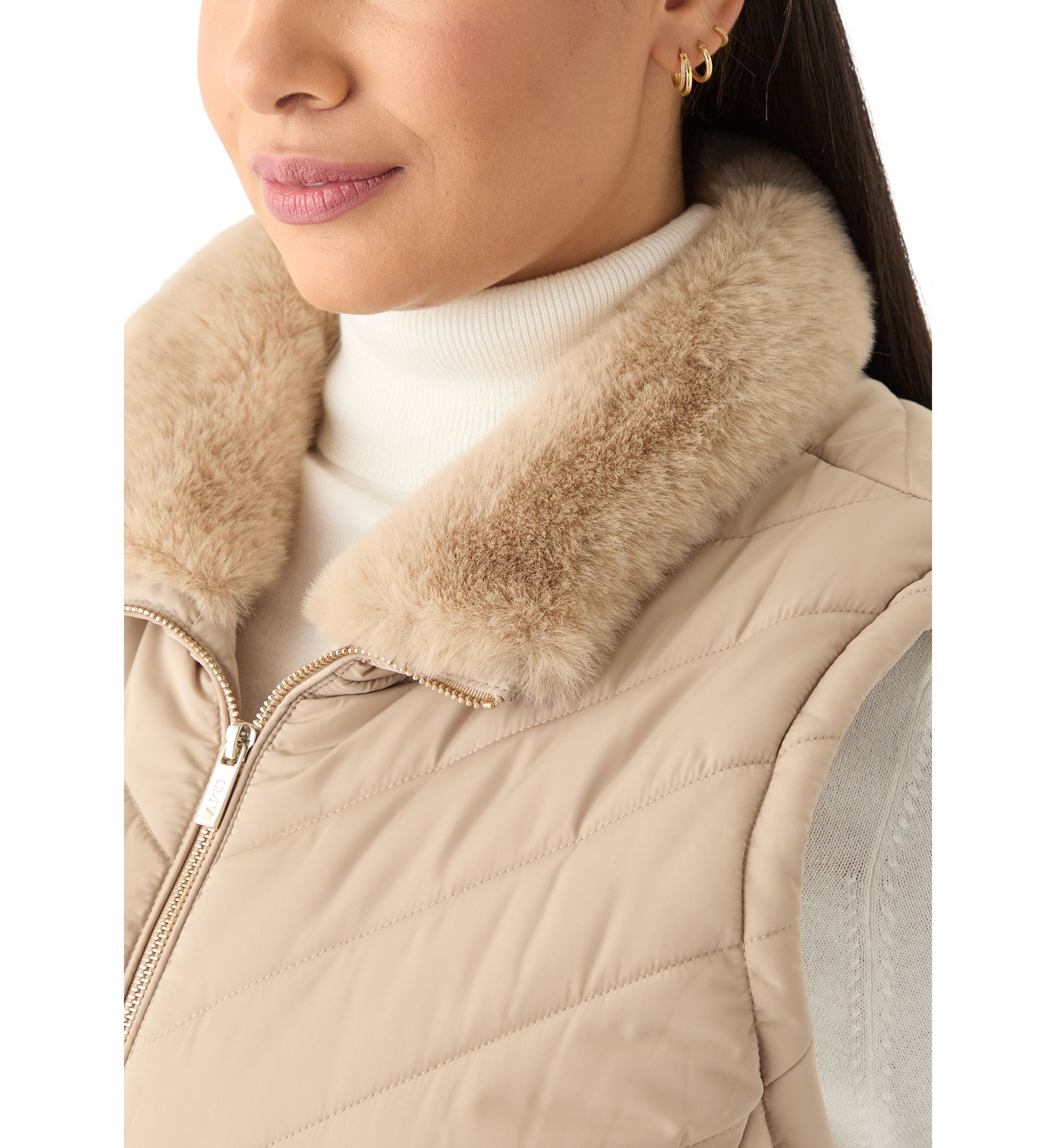 Plus Size Faux Fur Trim Vest