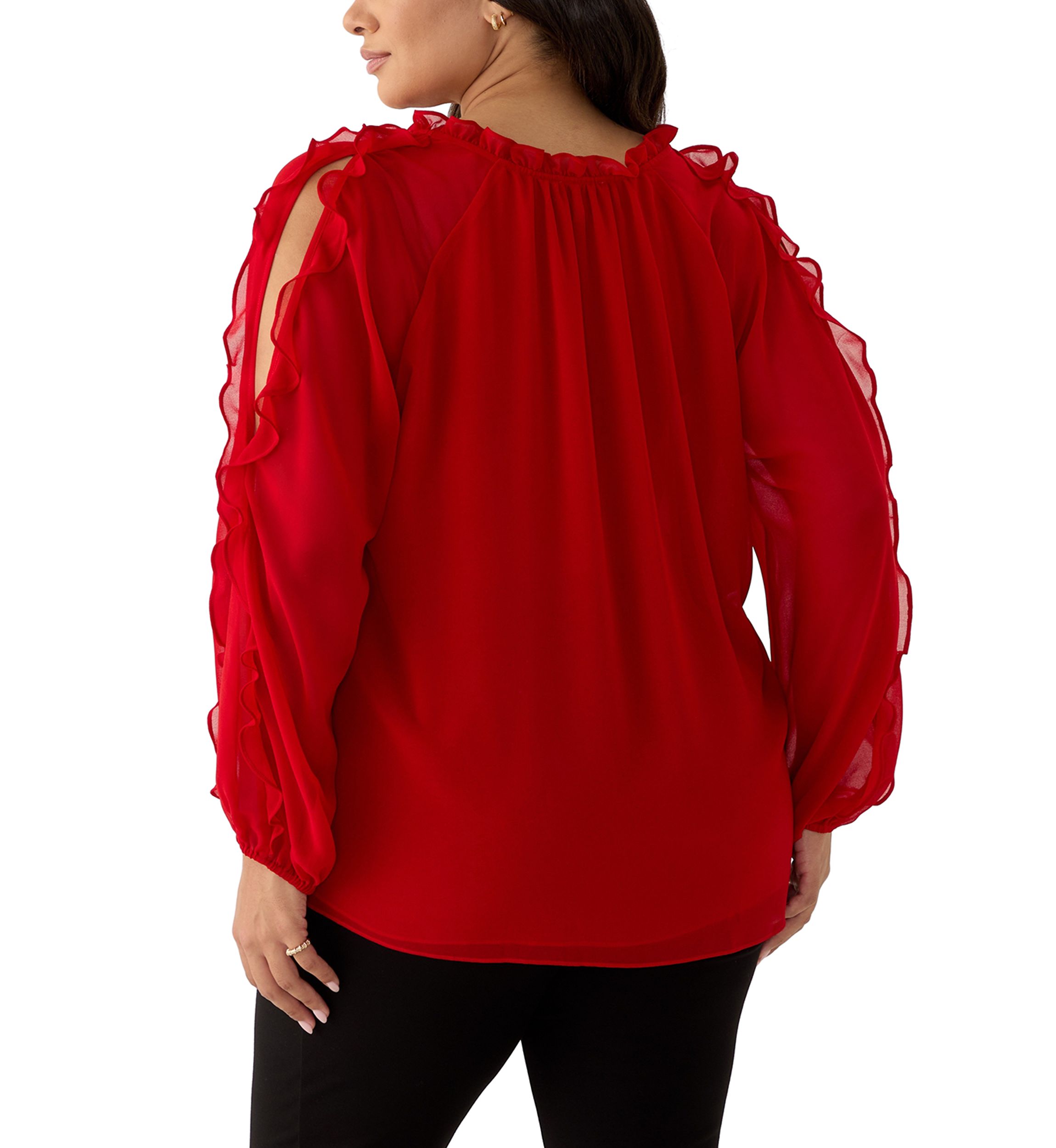 Plus Size Long Sleeve Cold Shoulder Woven Blouse