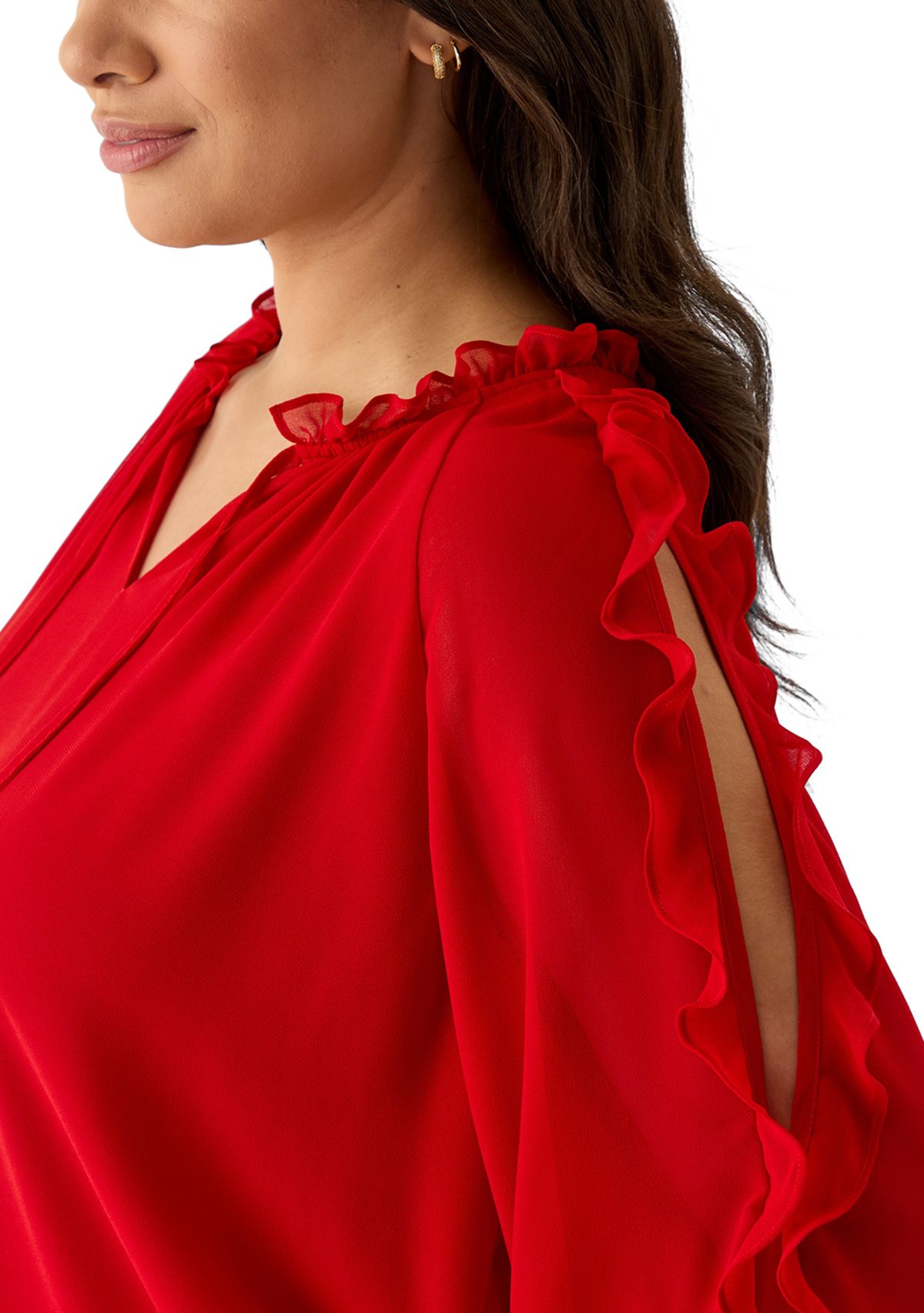 Plus Size Long Sleeve Cold Shoulder Woven Blouse