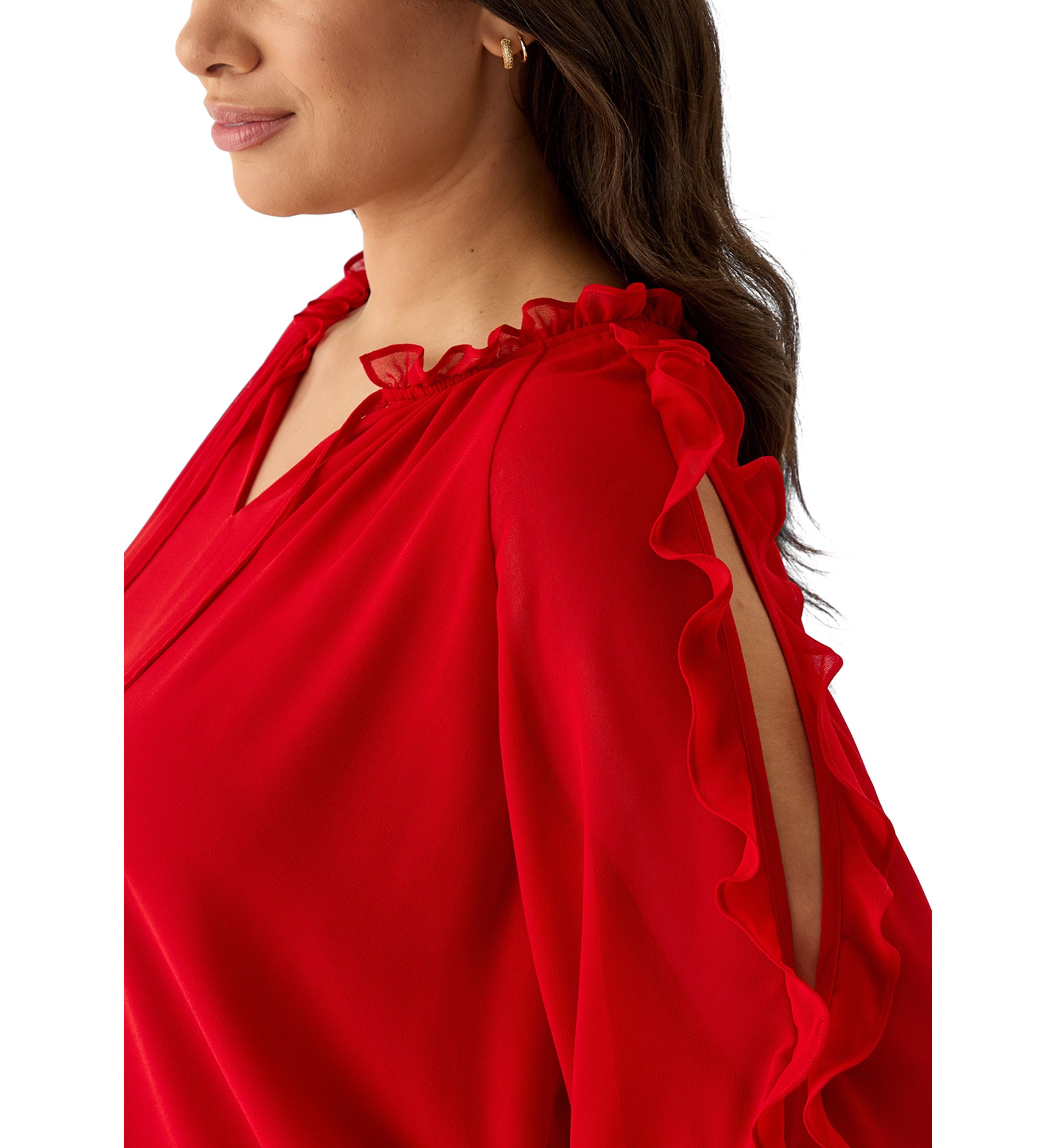 Plus Size Long Sleeve Cold Shoulder Woven Blouse