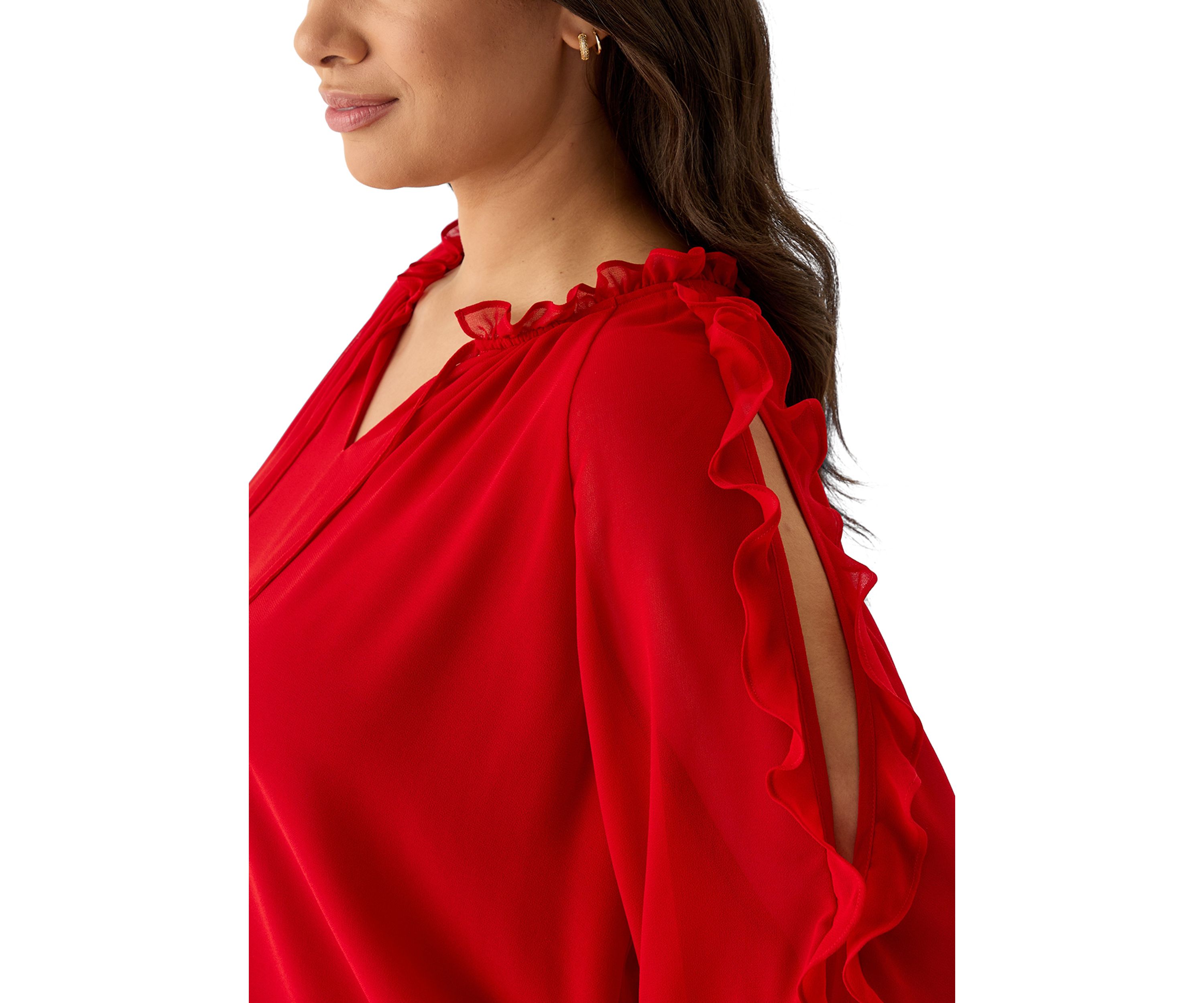 Plus Size Long Sleeve Cold Shoulder Woven Blouse