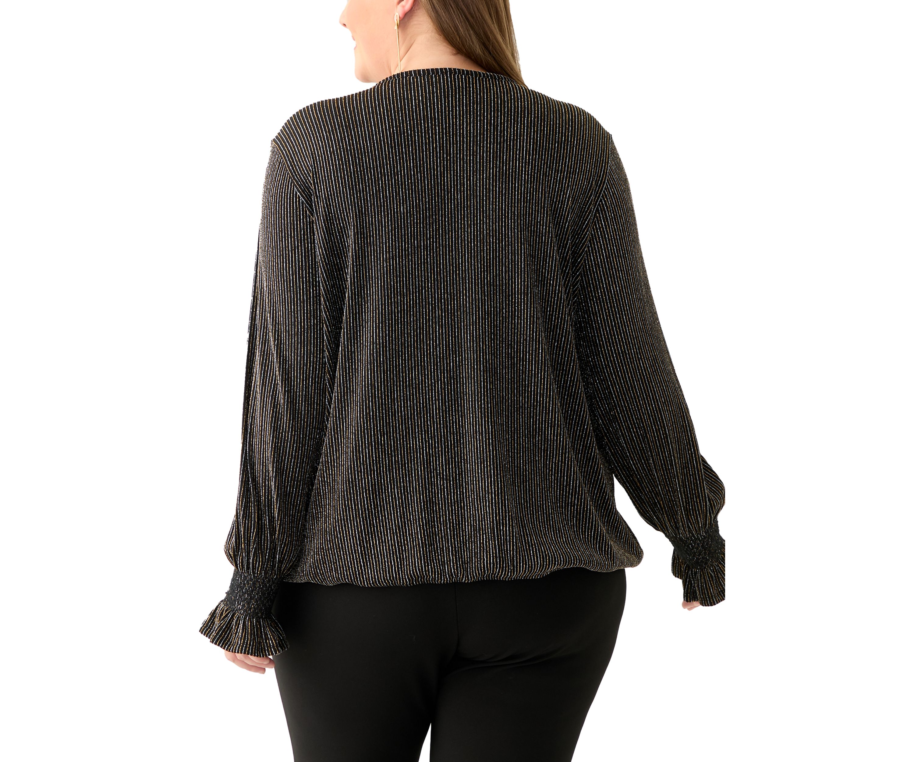 Plus Size Long Sleeve Lurex V-Neck Knit Blouse