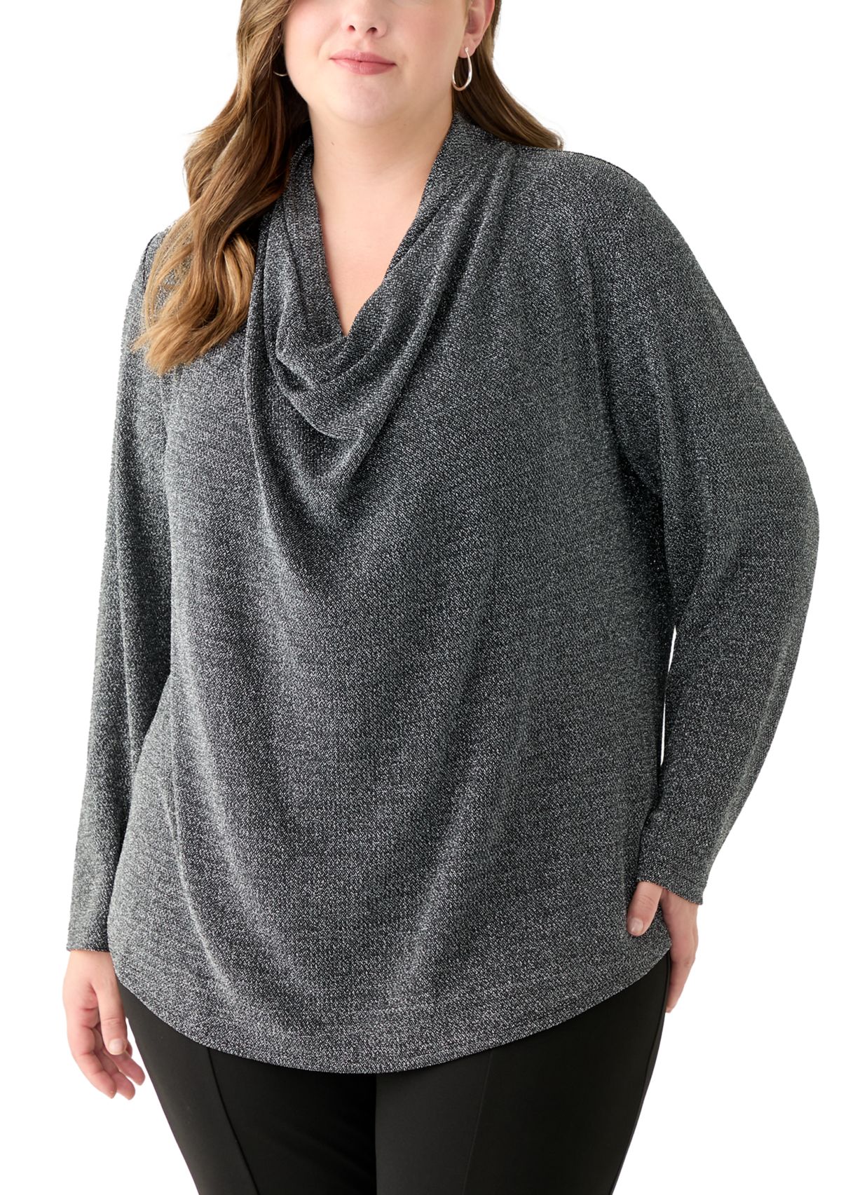 Plus Size Long Sleeve Cowl Knit Pullover 