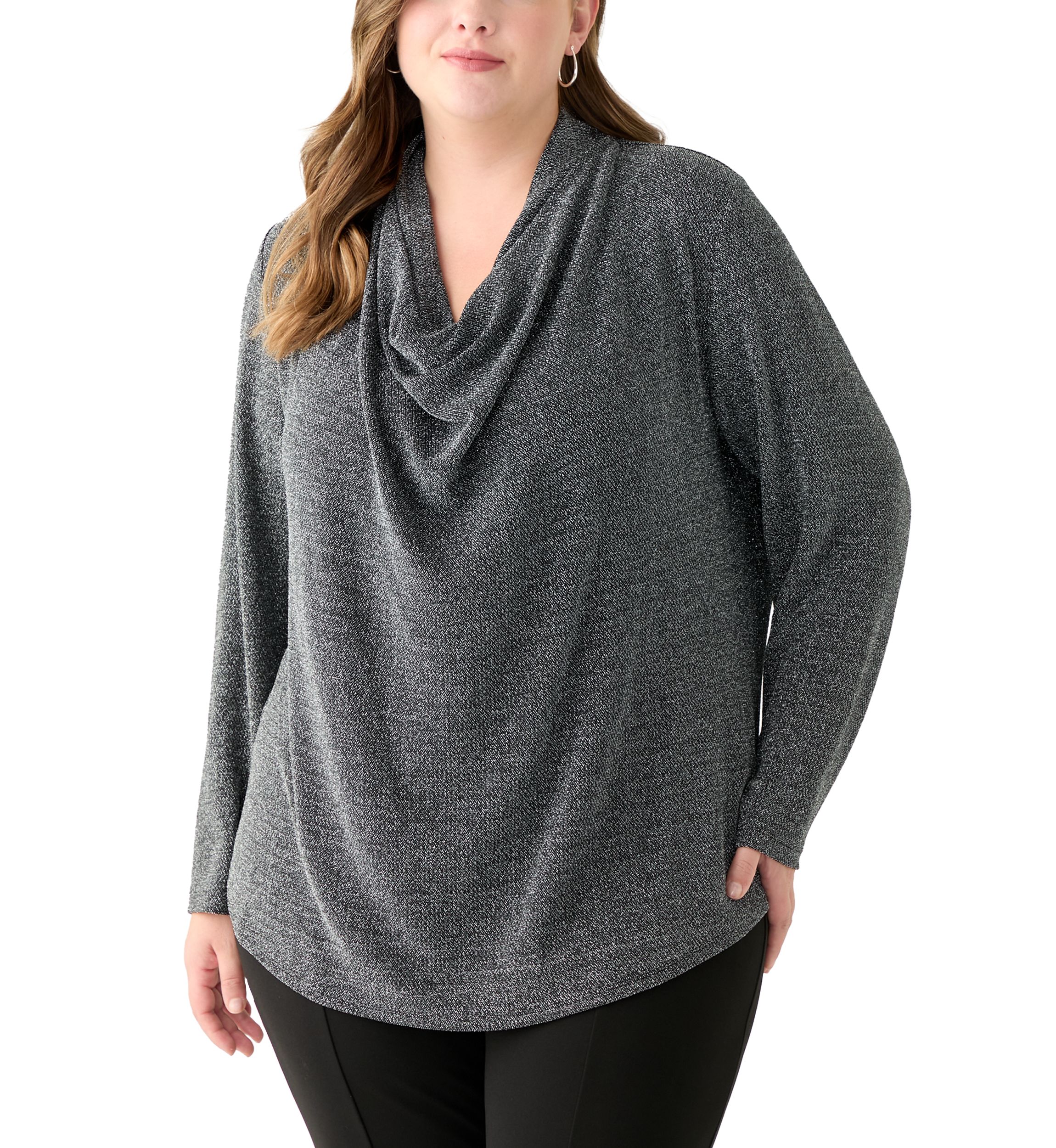 Plus Size Long Sleeve Cowl Knit Pullover 