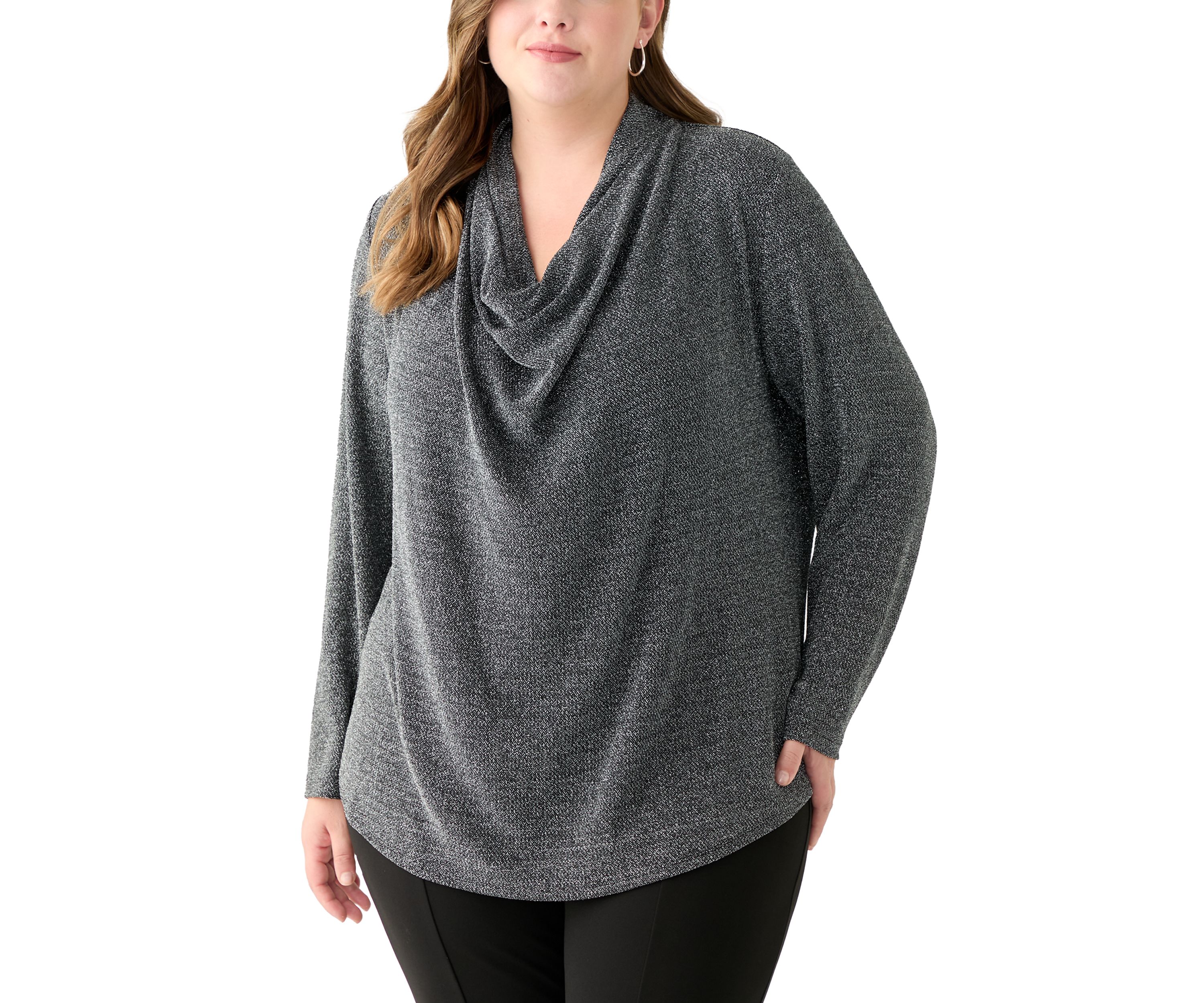 Plus Size Long Sleeve Cowl Knit Pullover 