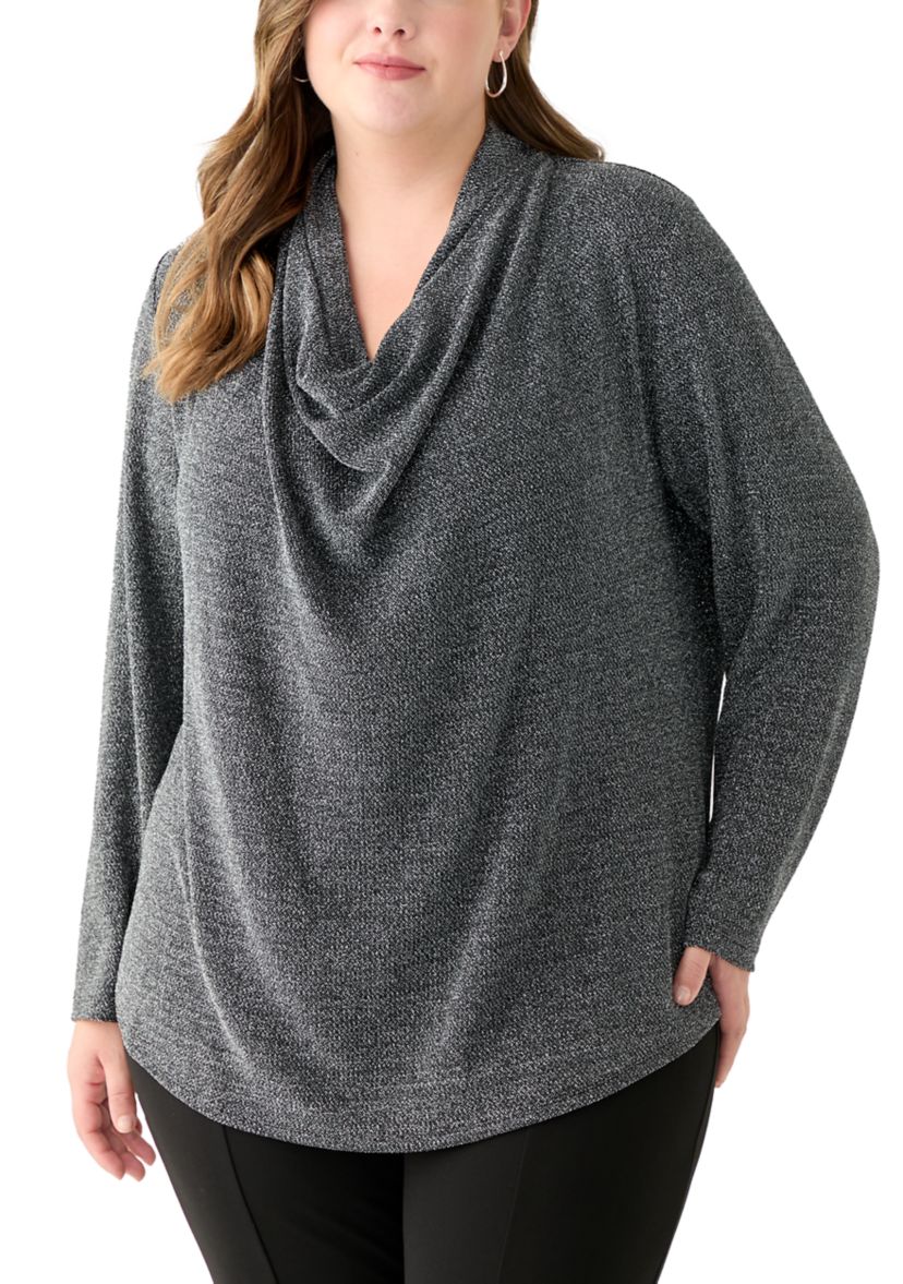 Plus Size Long Sleeve Cowl Knit Pullover 