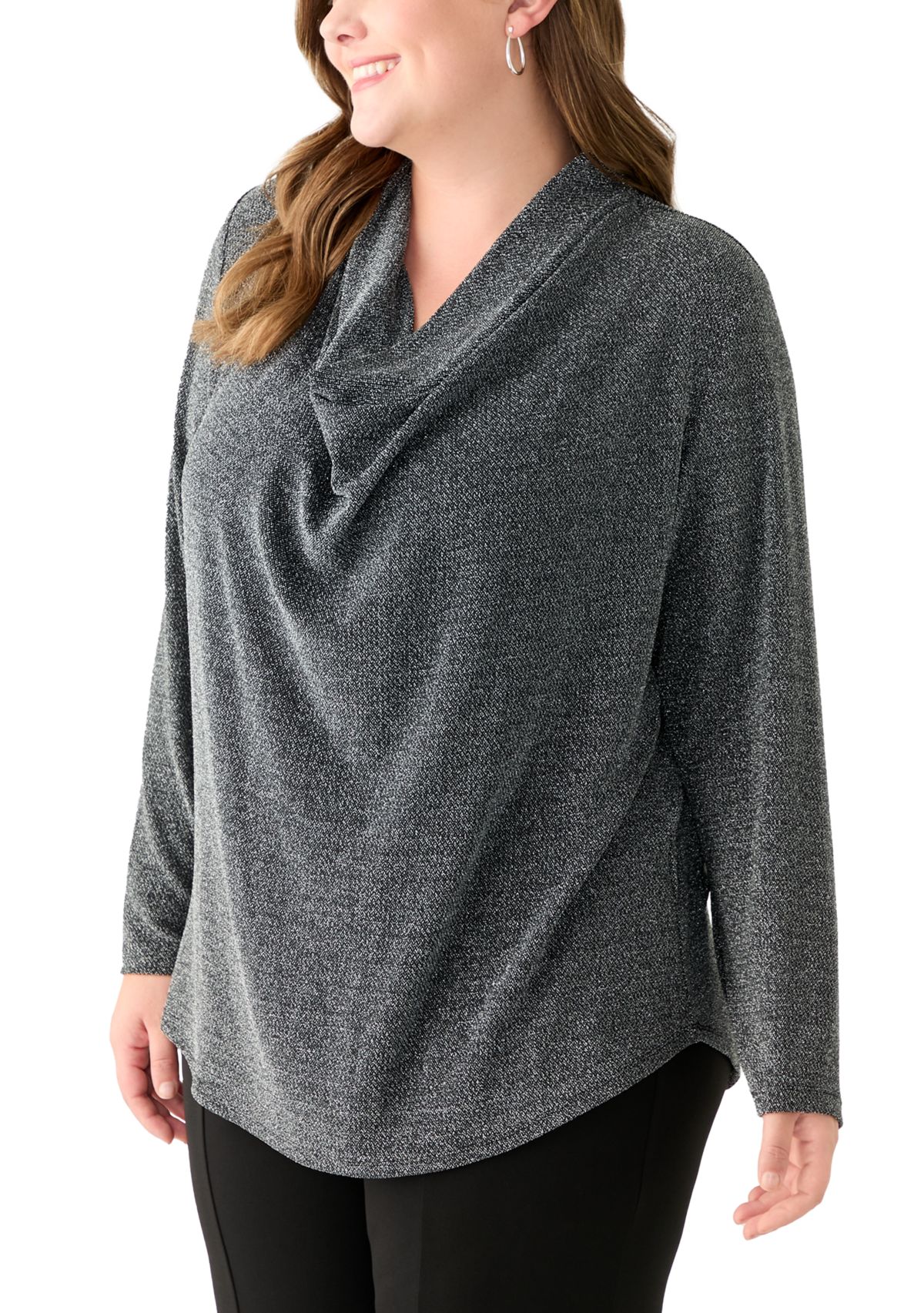 Plus Size Long Sleeve Cowl Knit Pullover 