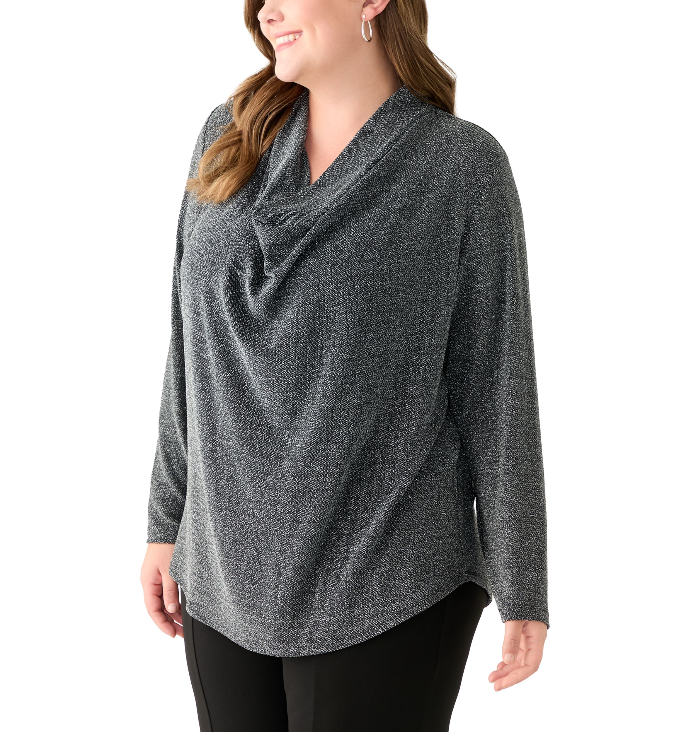 Plus Size Long Sleeve Cowl Knit Pullover 