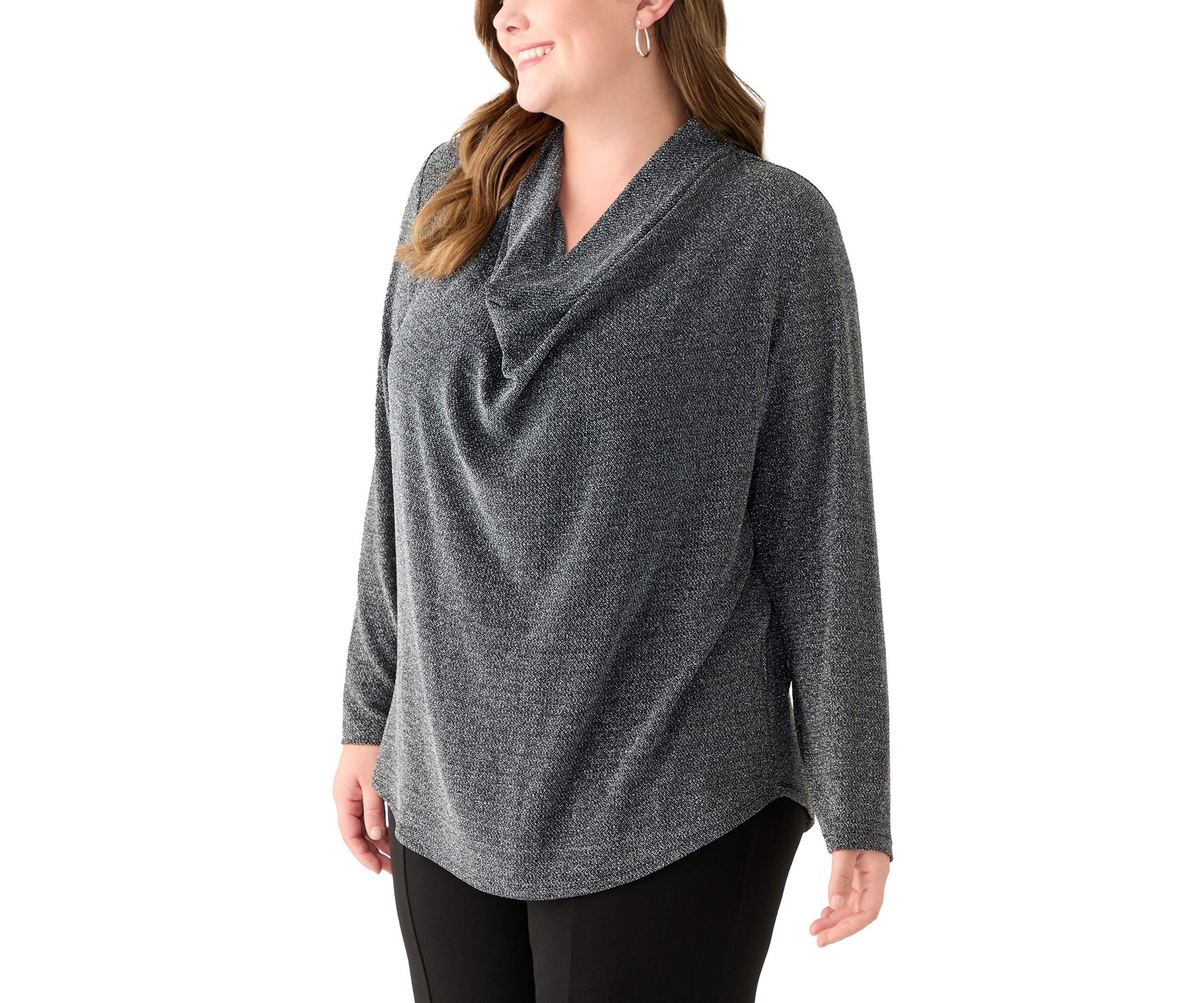 Plus Size Long Sleeve Cowl Knit Pullover 