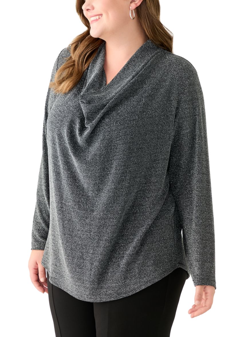 Plus Size Long Sleeve Cowl Knit Pullover 