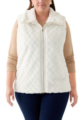 Carmen Marc Valvo Women's Plus Size Faux Fur Vest, Ivory, 2X