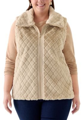 Carmen Marc Valvo Women's Plus Size Faux Fur Vest, Beige, 3X