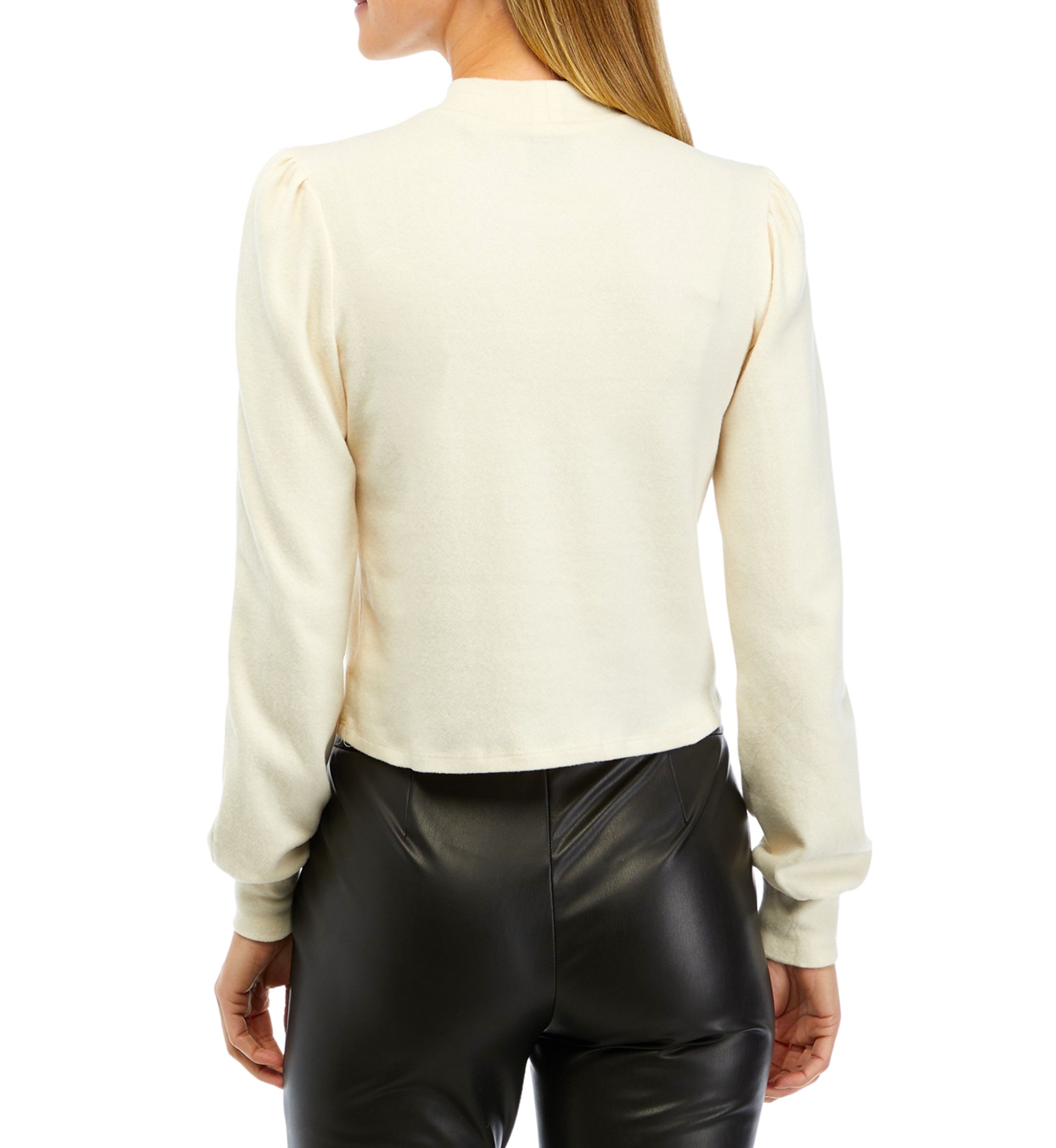 Womens Long Shirred Sleeve Mock Neck Jersey Top