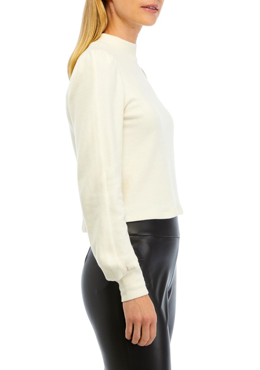 Womens Long Shirred Sleeve Mock Neck Jersey Top