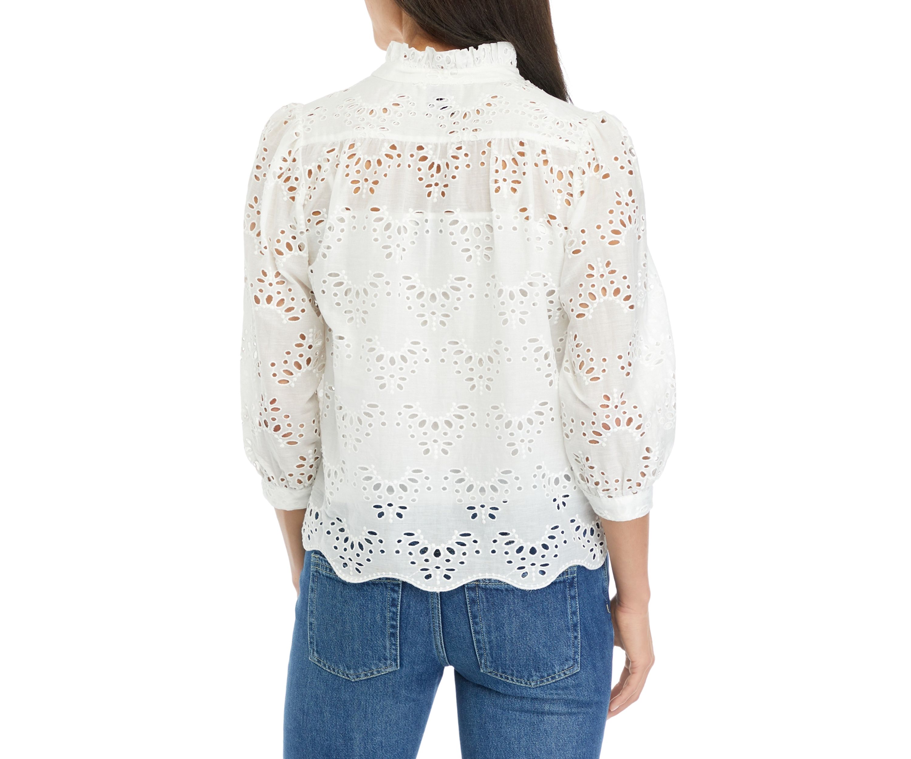 Petite 3/4 Sleeve Eyelet Top