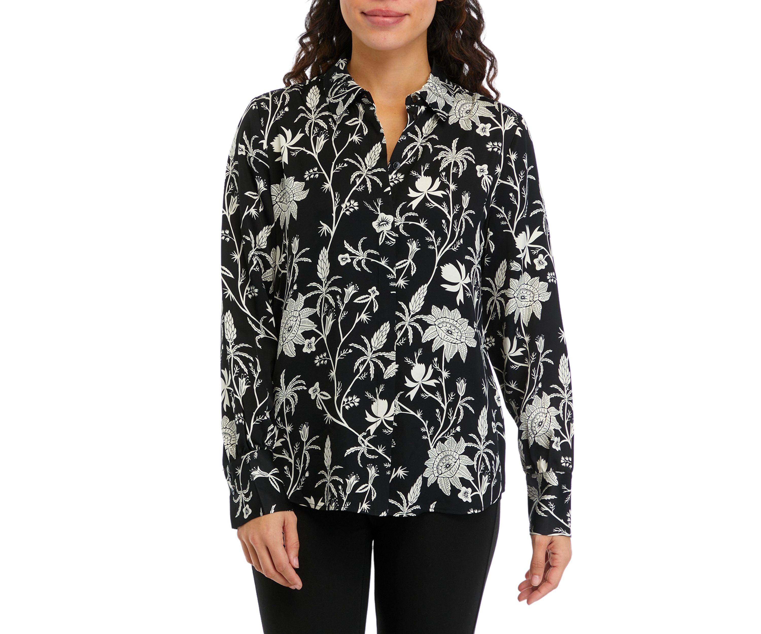 Petite Long Sleeve Collared Button Down Shirt 