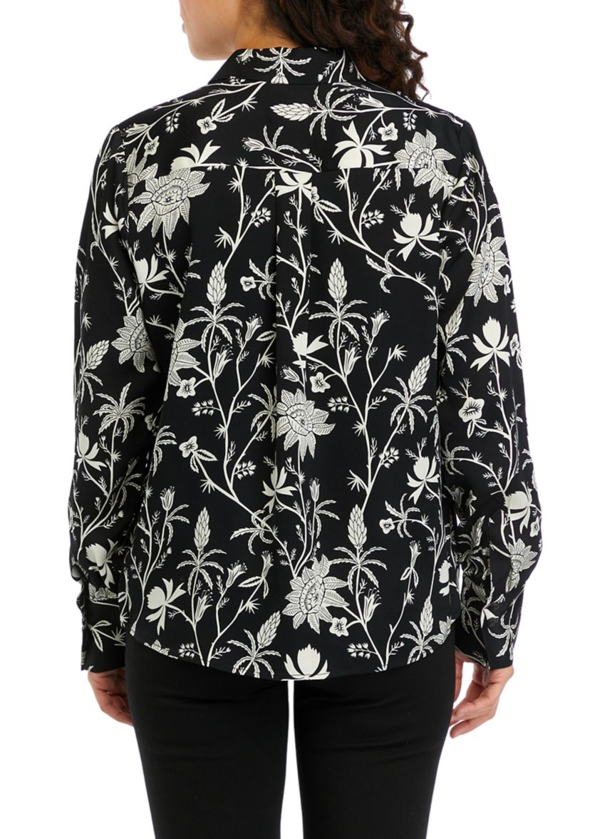 Petite Long Sleeve Collared Button Down Shirt 