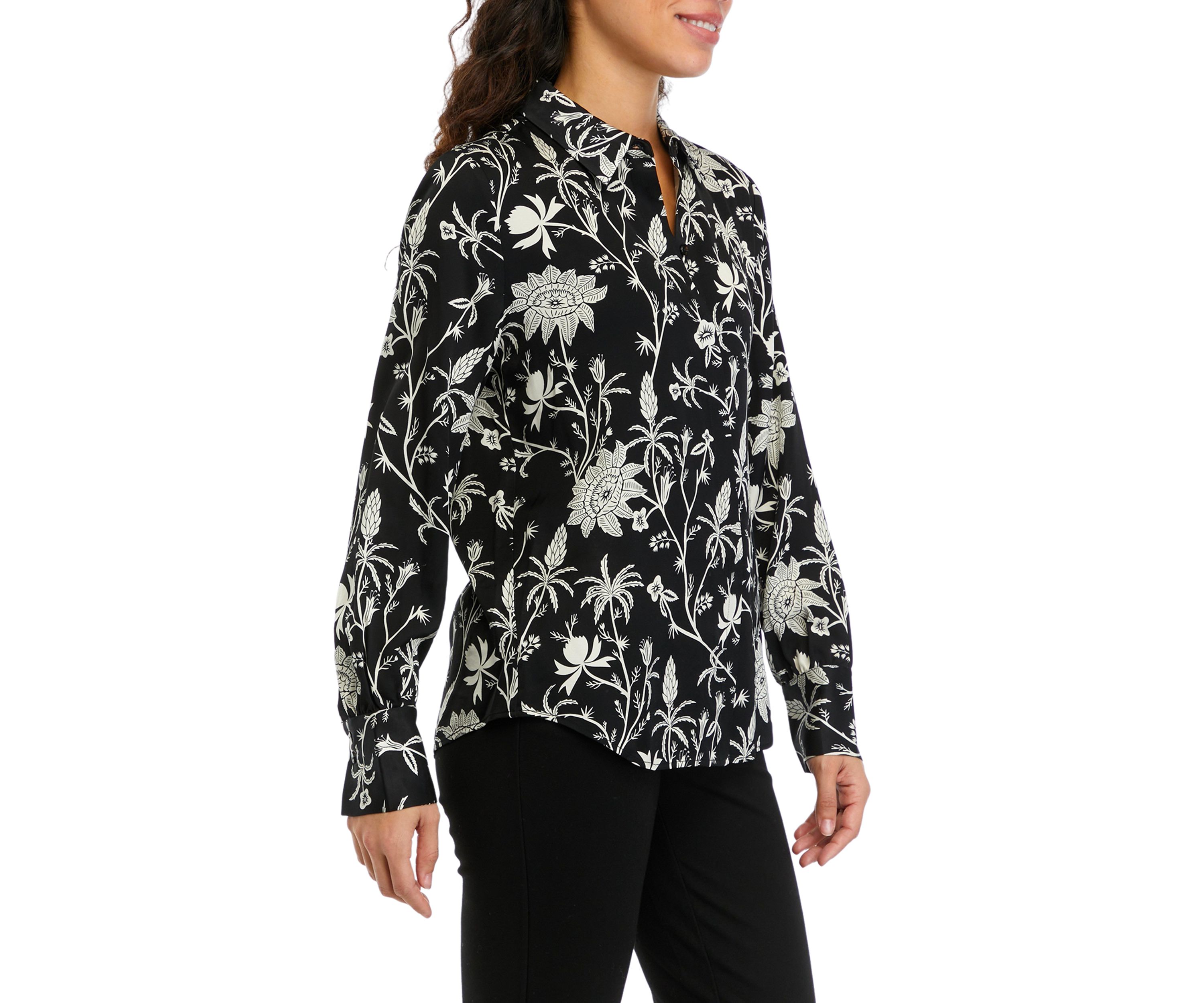 Petite Long Sleeve Collared Button Down Shirt 