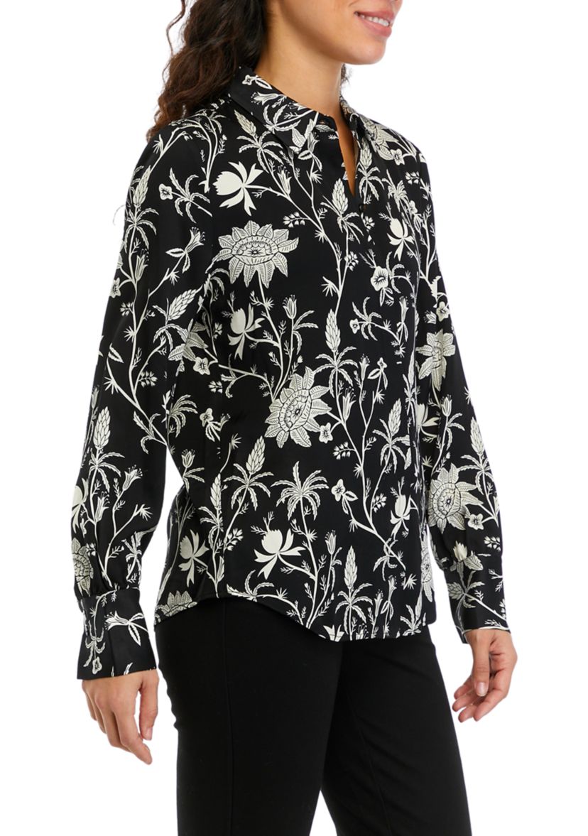 Petite Long Sleeve Collared Button Down Shirt 