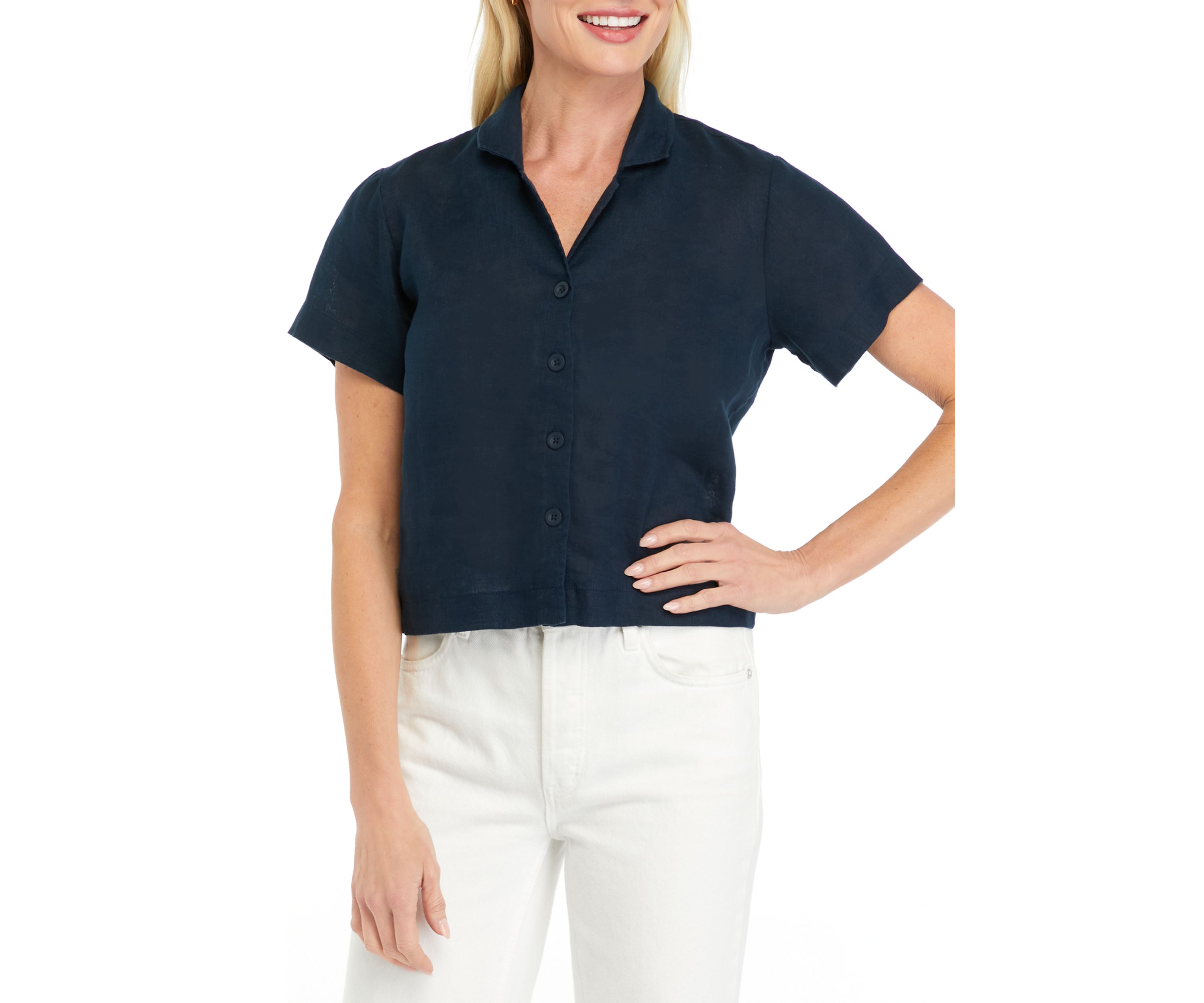 Petite Short Sleeve Linen Camp Shirt