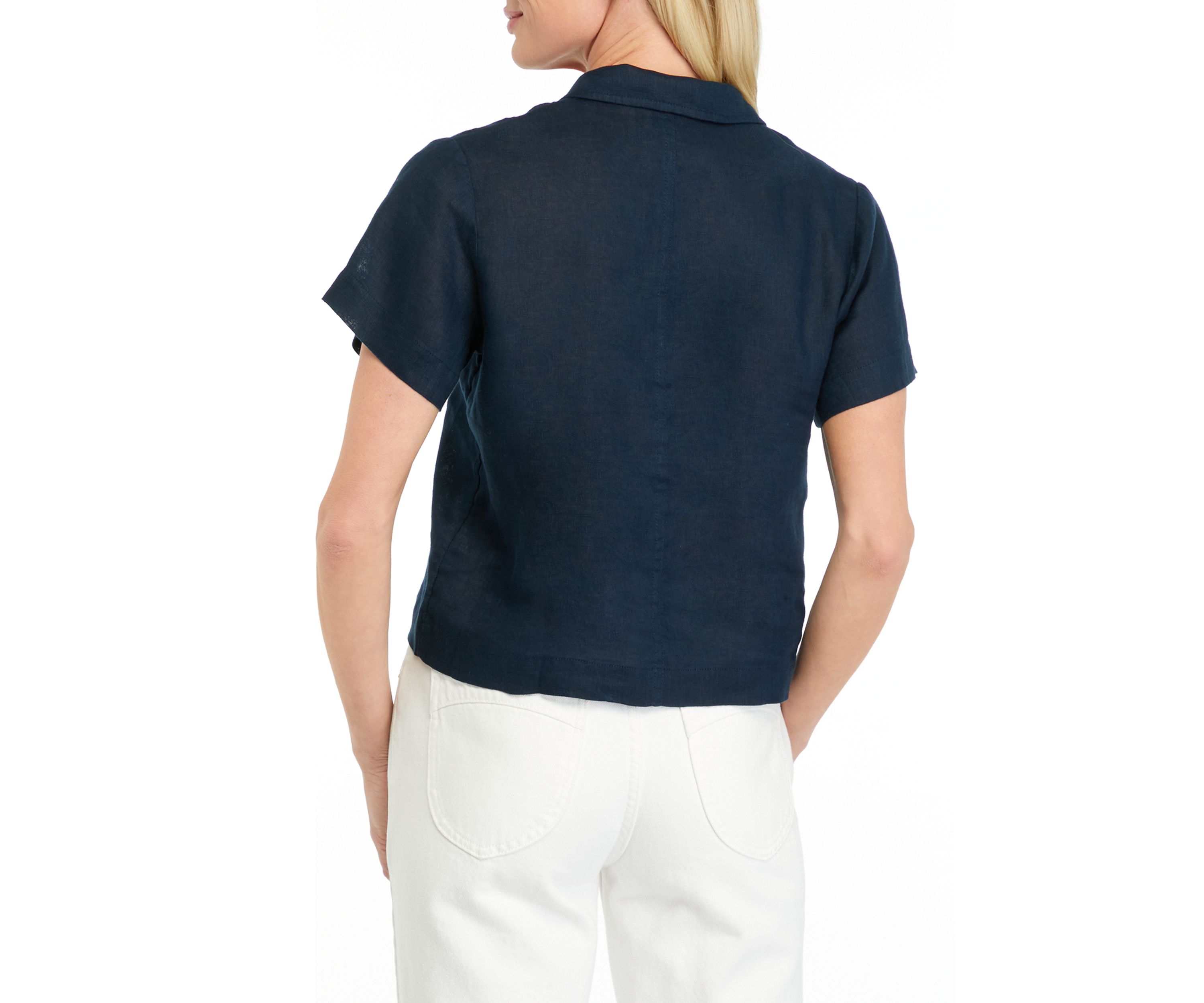 Petite Short Sleeve Linen Camp Shirt