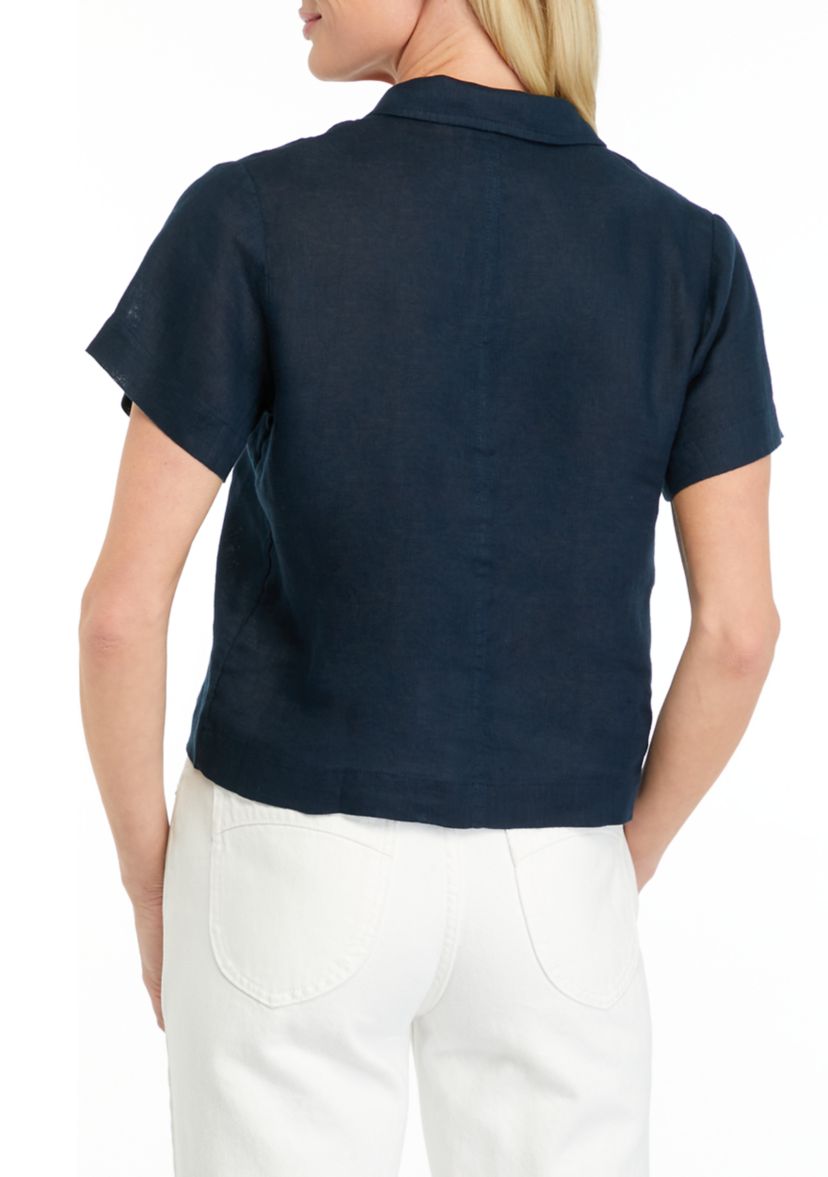 Petite Short Sleeve Linen Camp Shirt