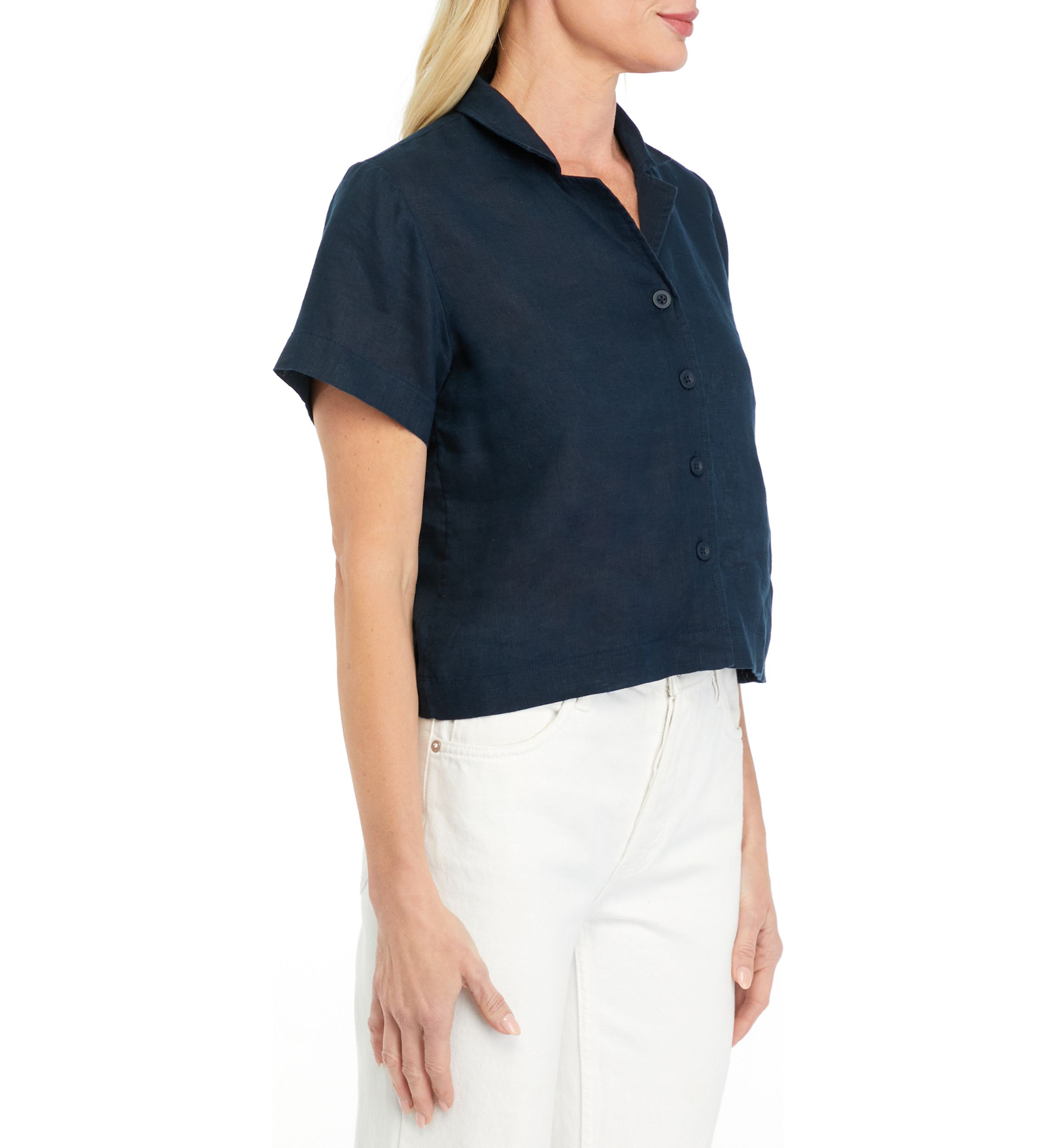 Petite Short Sleeve Linen Camp Shirt