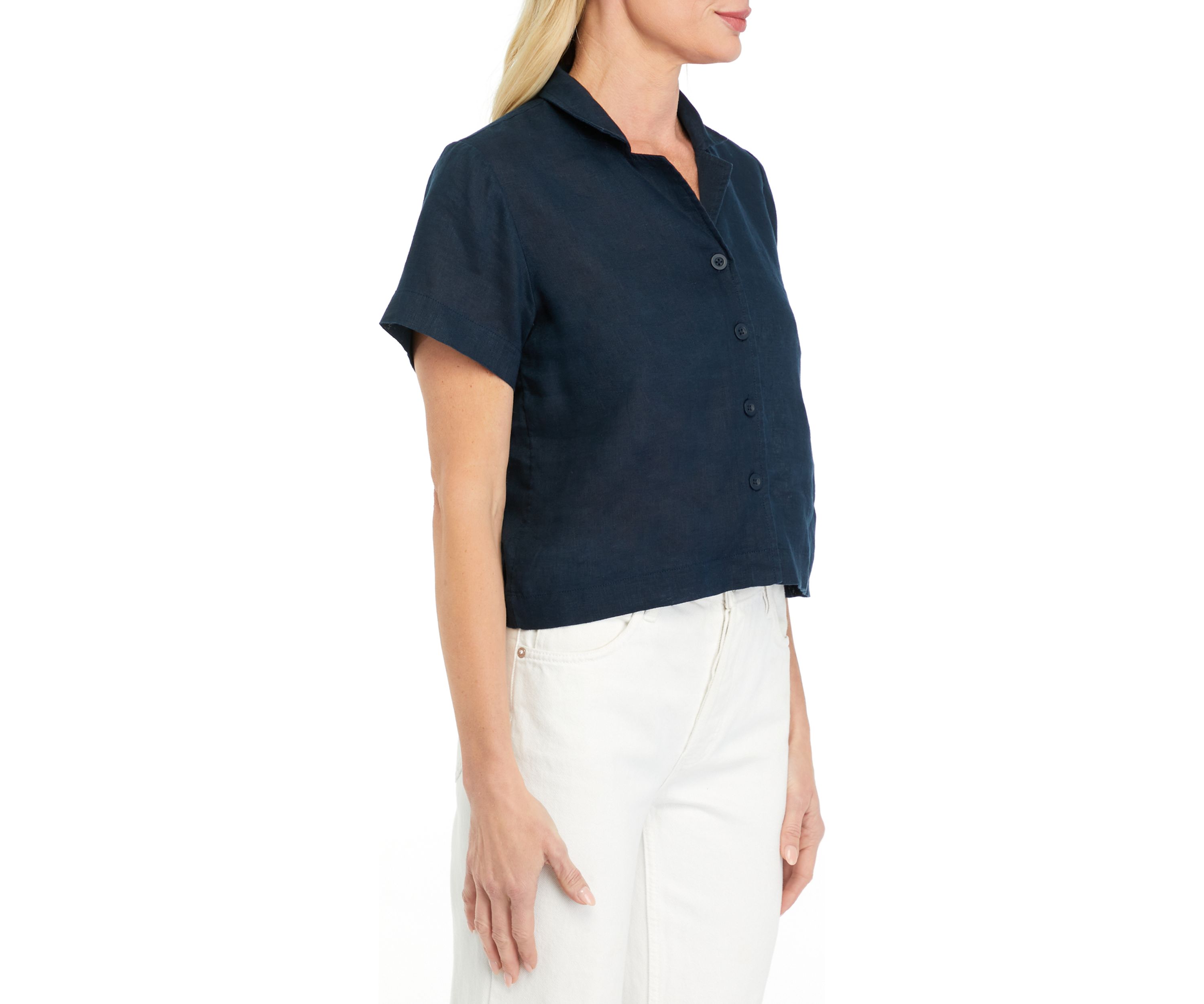 Petite Short Sleeve Linen Camp Shirt