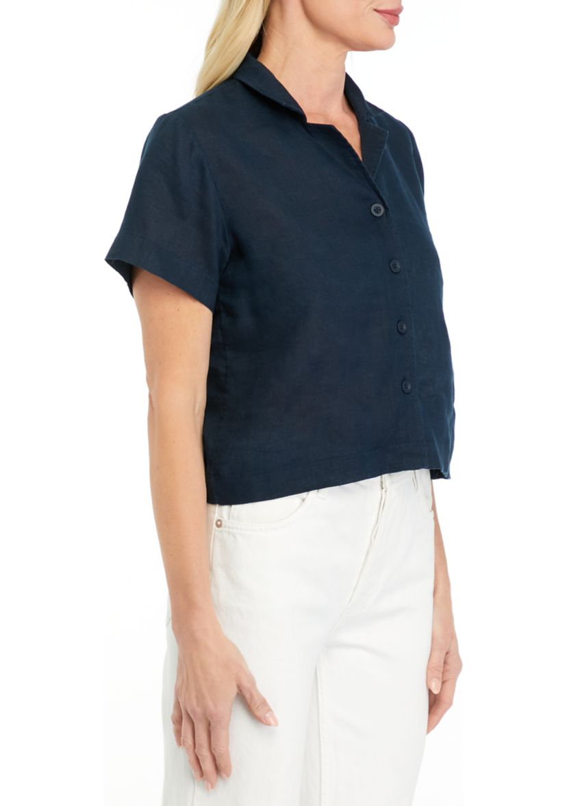 Petite Short Sleeve Linen Camp Shirt