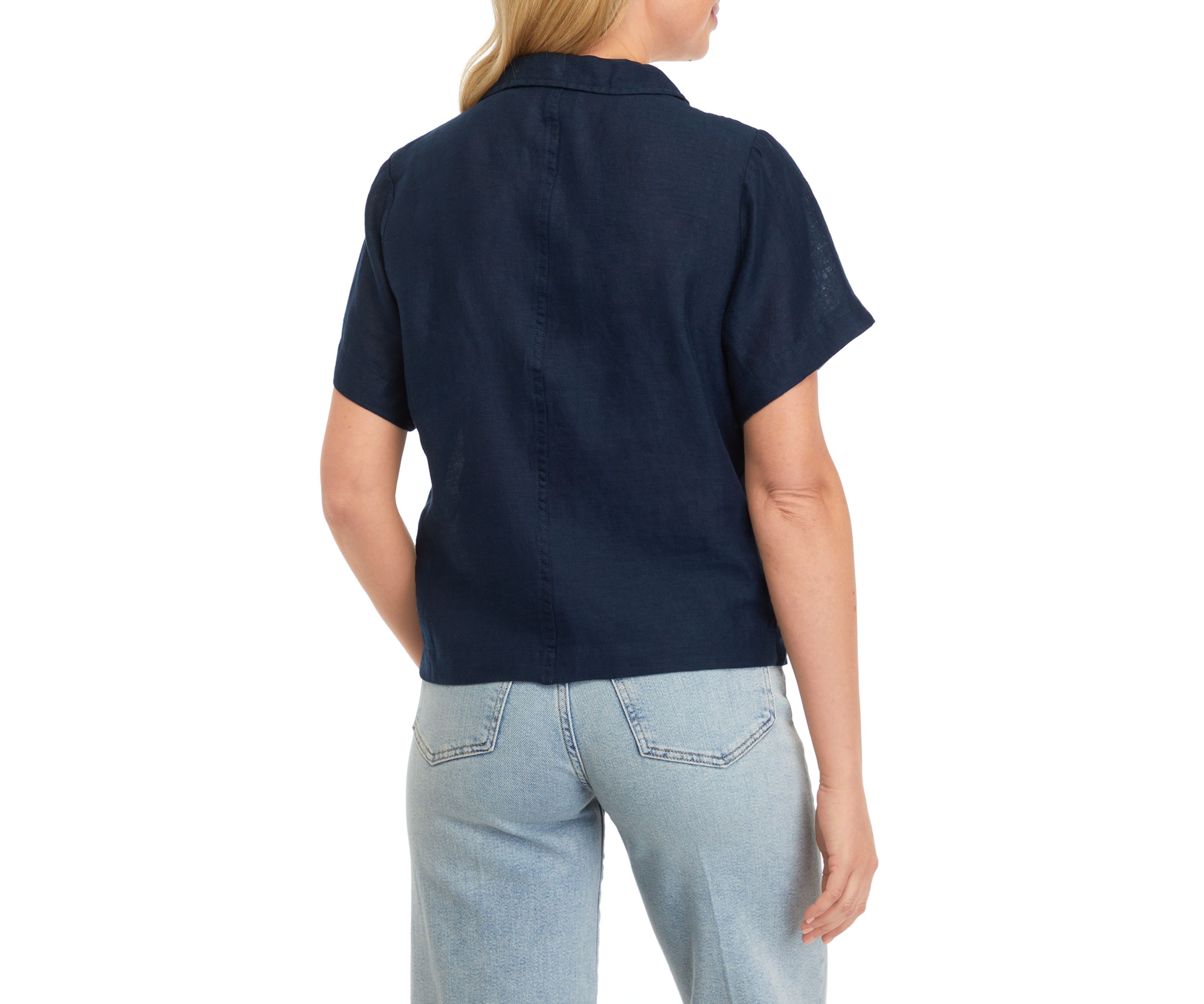 Womens Drop Shoulder Button Front Linen Camp Shirt 