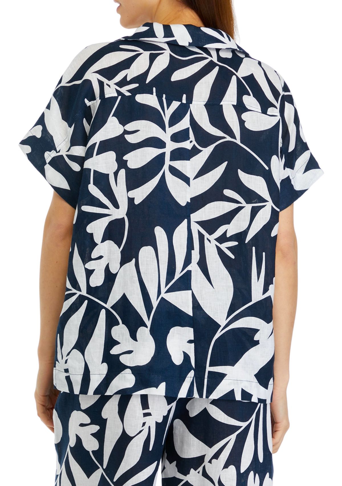 Womens Short Sleeve Printed Linen Top