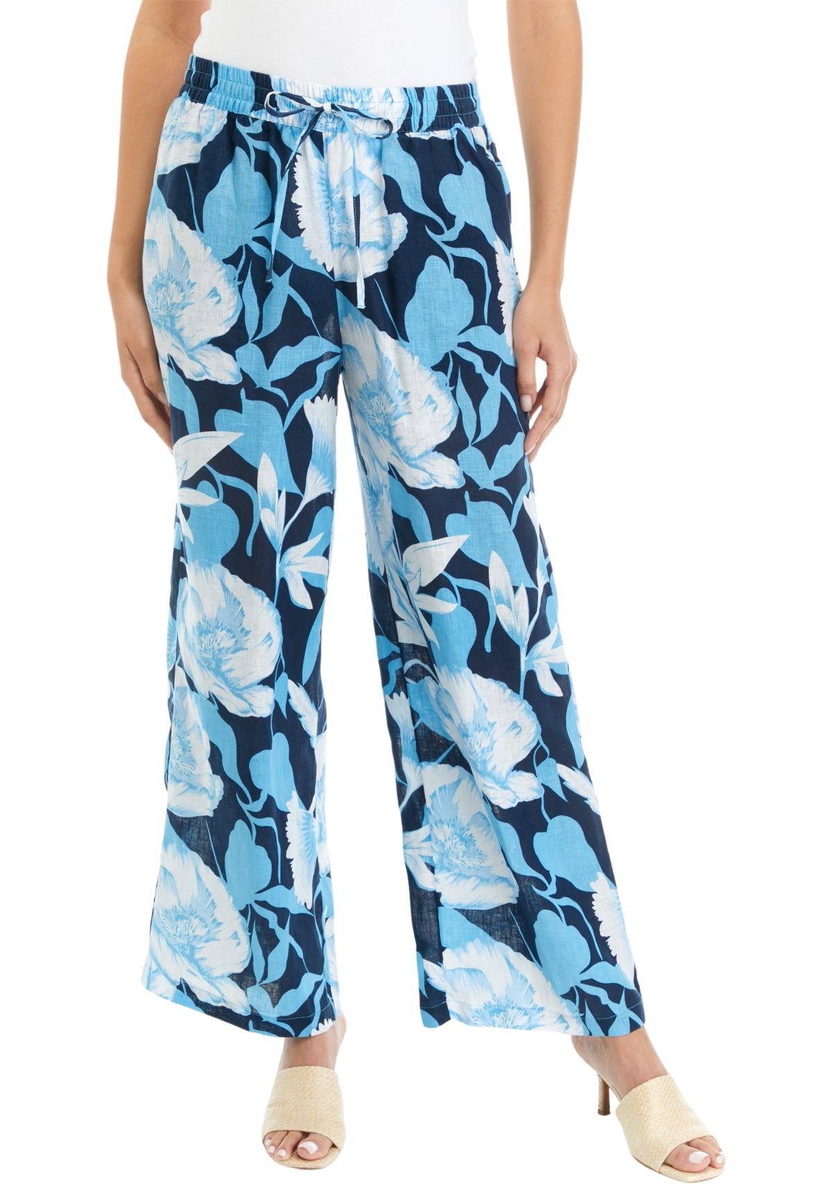 Womens Printed Pull On Linen Pants