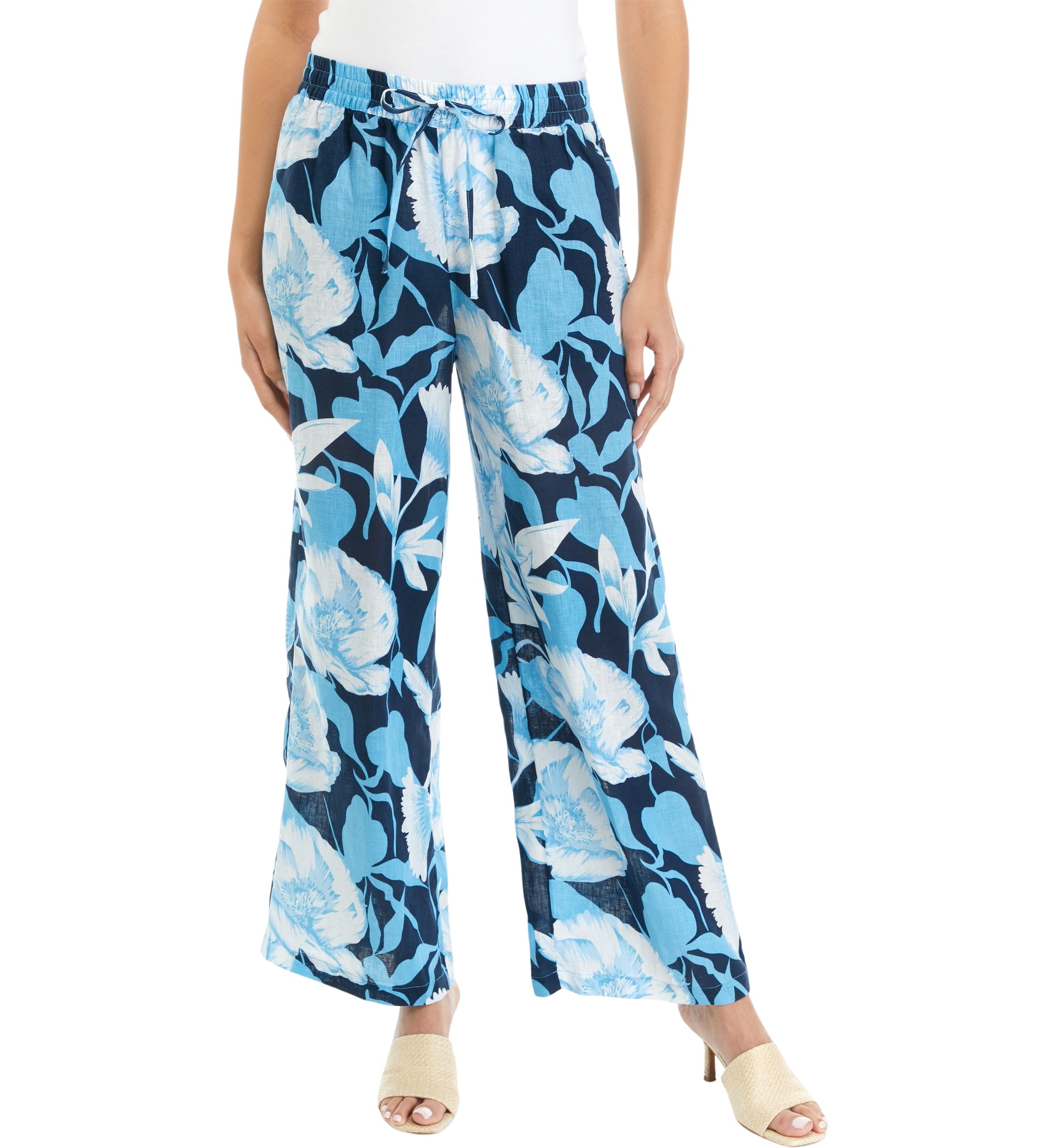 Womens Printed Pull On Linen Pants