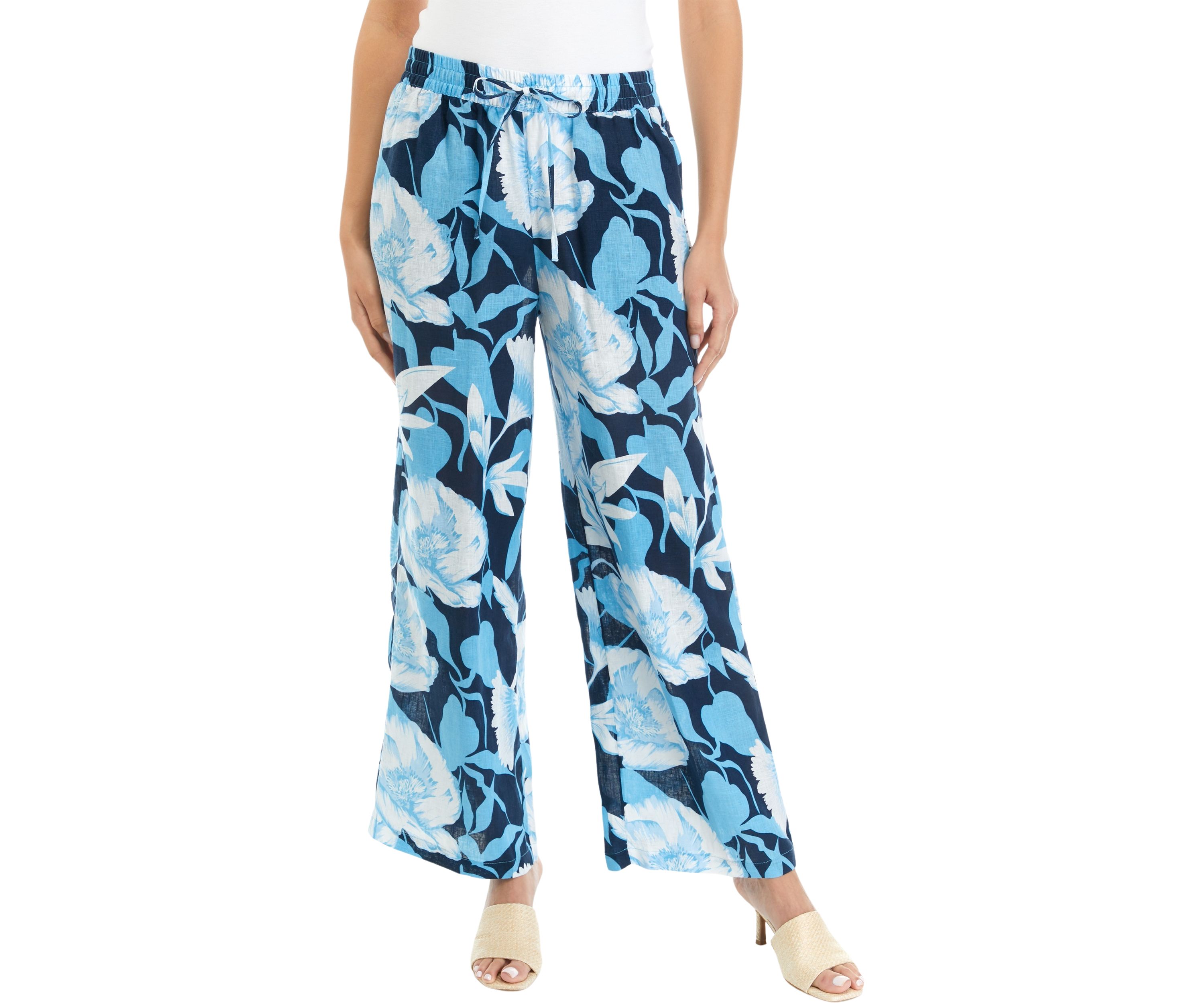 Womens Printed Pull On Linen Pants