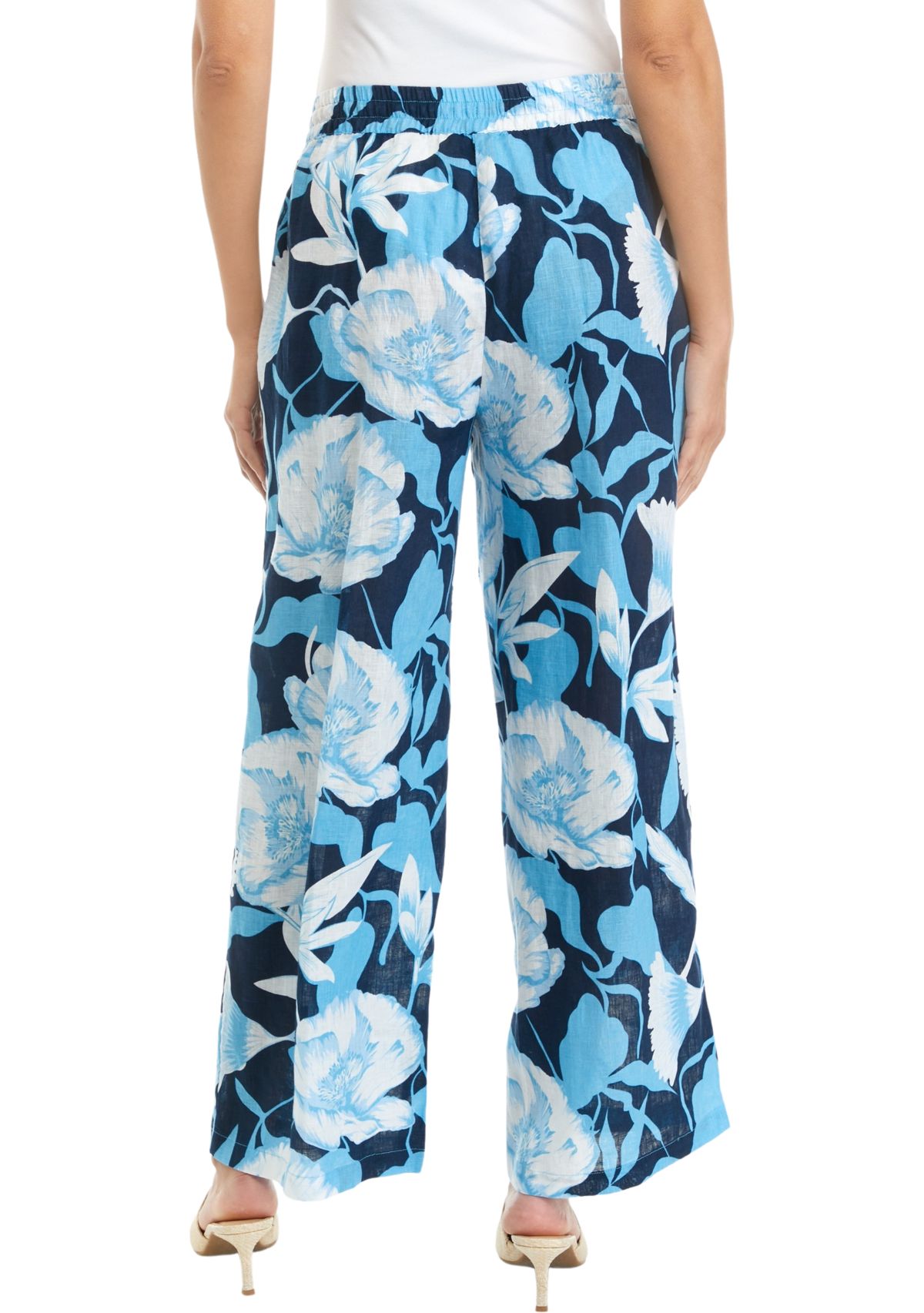 Womens Printed Pull On Linen Pants
