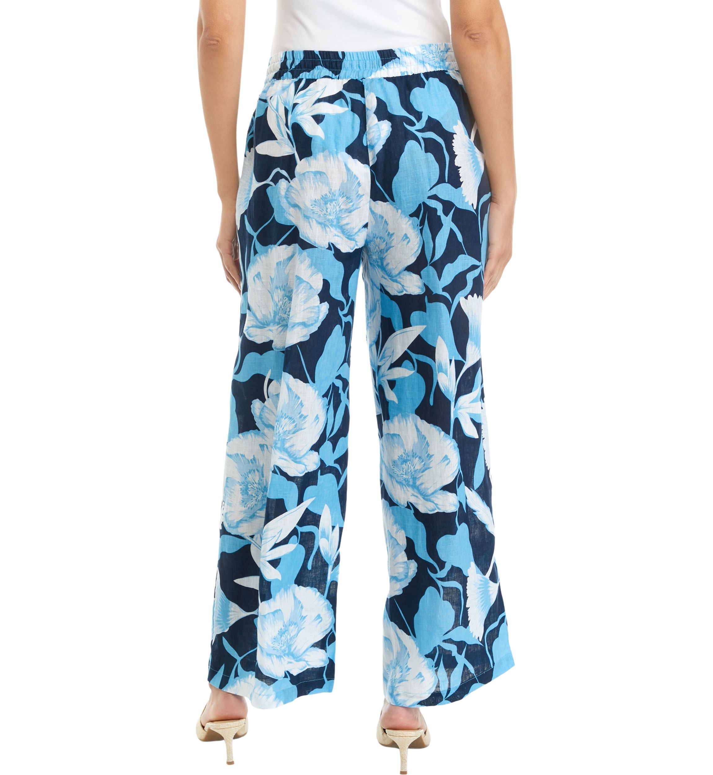 Womens Printed Pull On Linen Pants