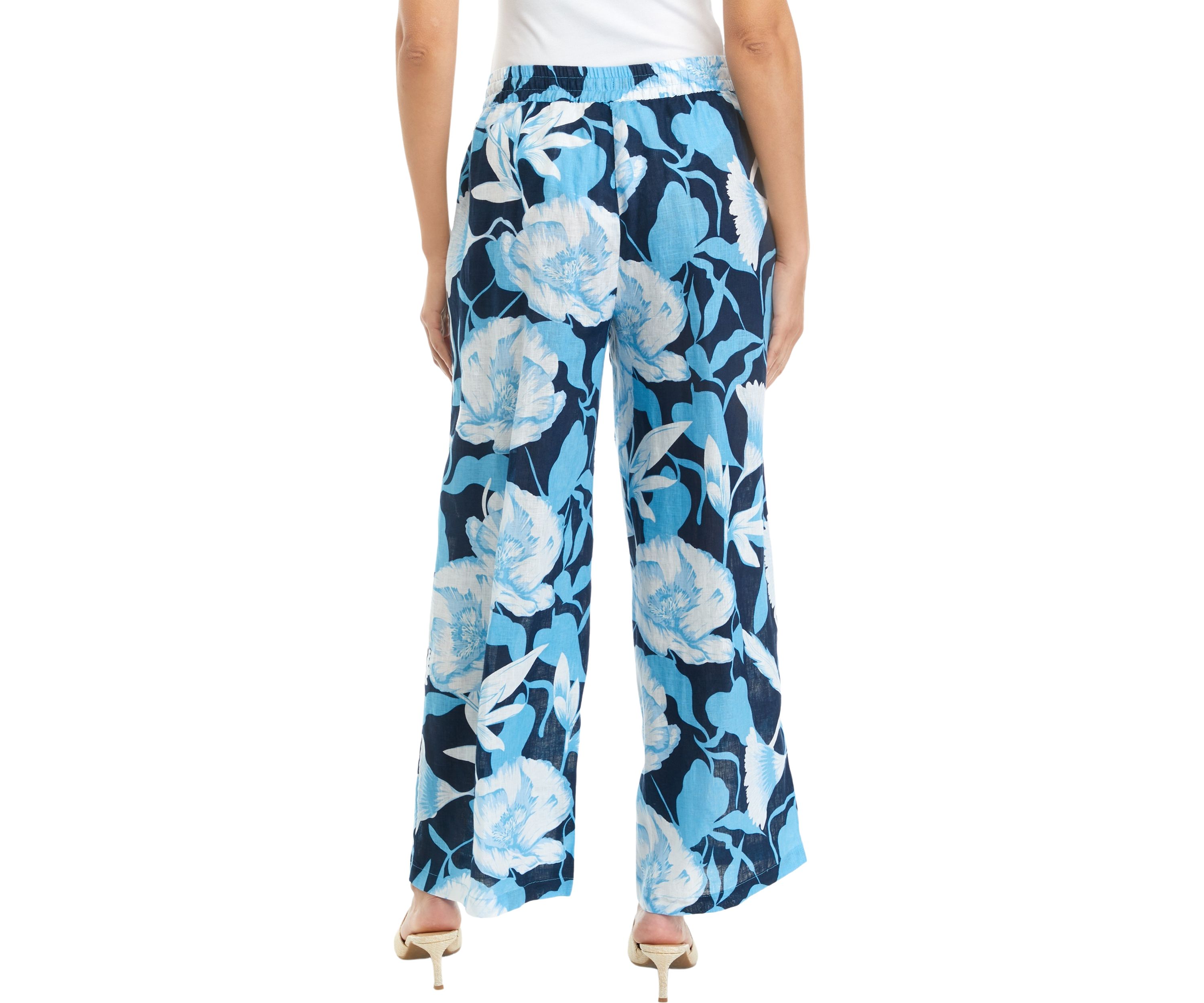 Womens Printed Pull On Linen Pants