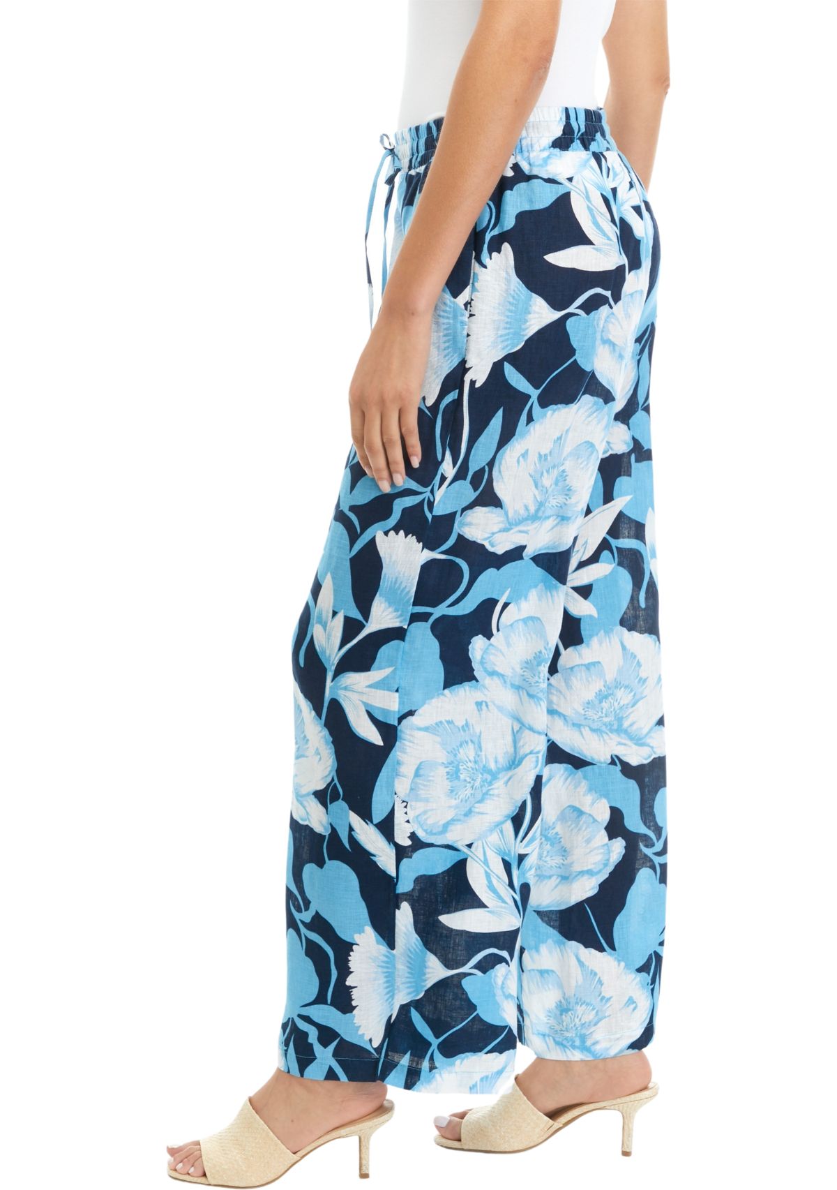 Womens Printed Pull On Linen Pants