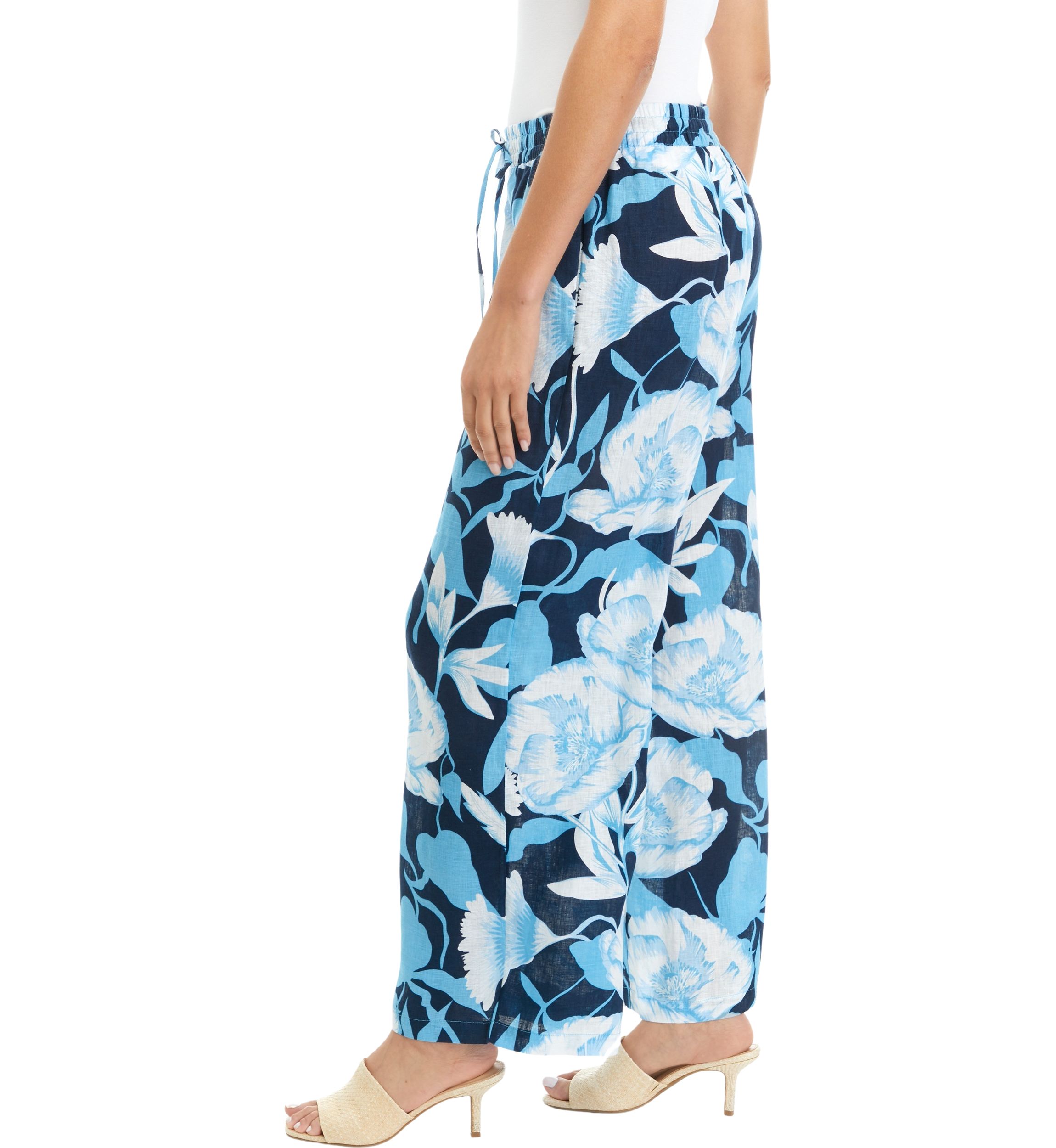 Womens Printed Pull On Linen Pants