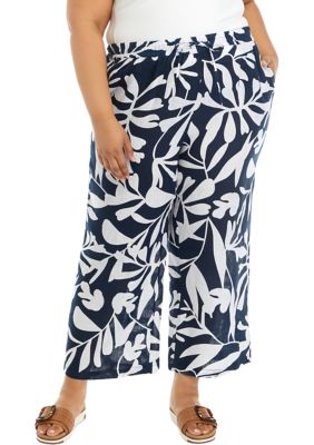 Elie Elie Tahari Women's Plus Size Pull On Linen Pants